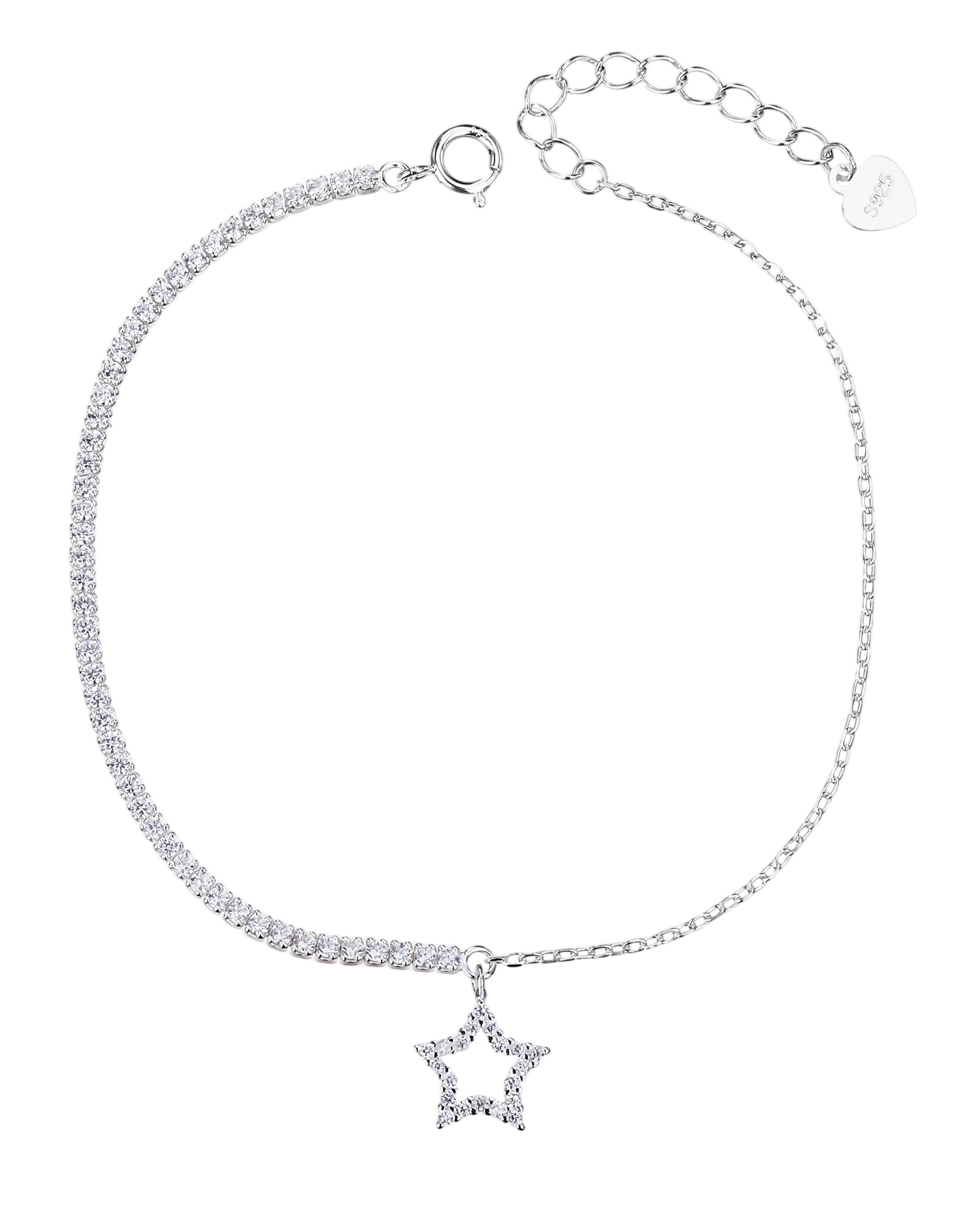 Pulsera tenis de 1.5mm con estrella y circonia blanca 17+3cm en plateado