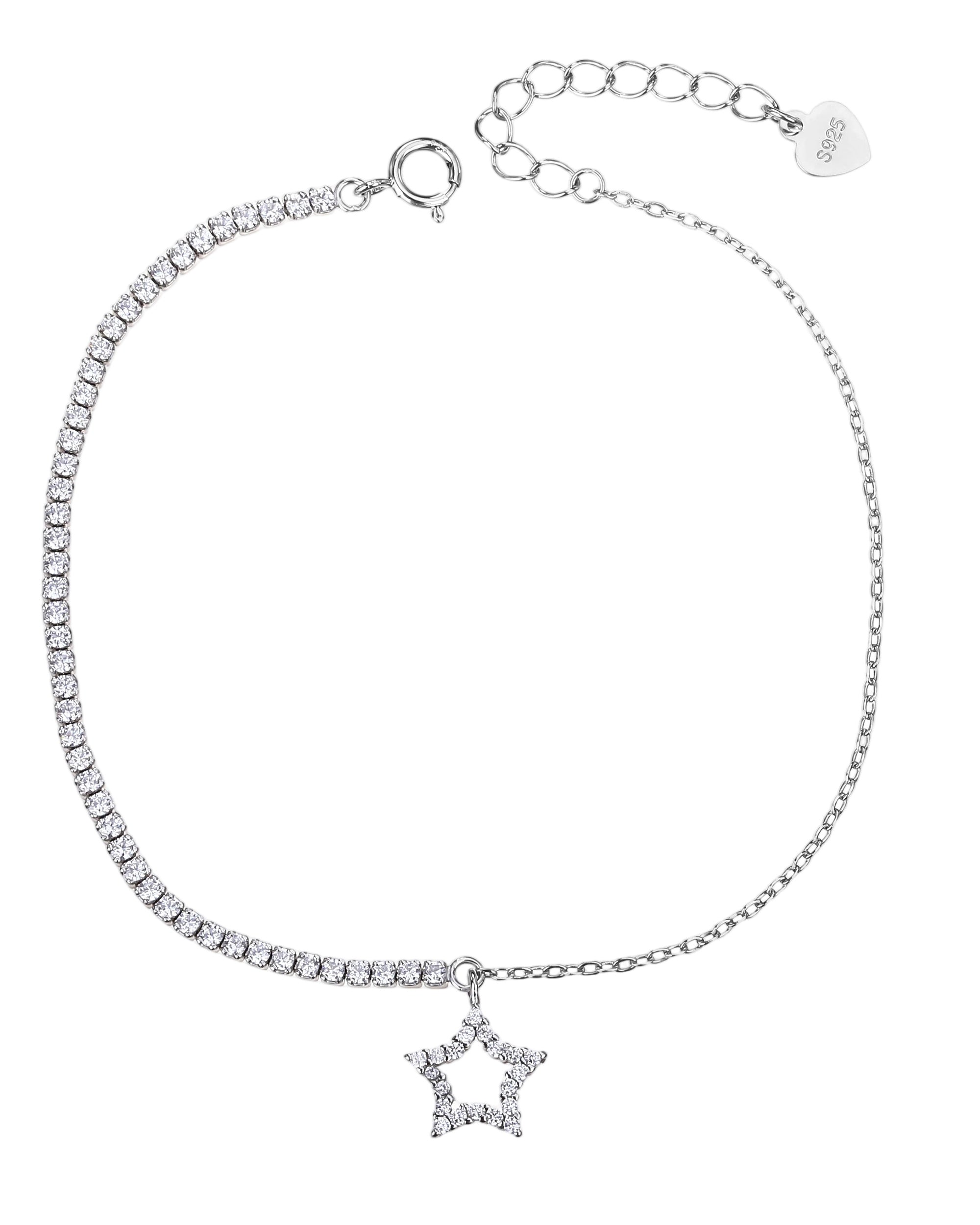 Pulsera tenis de 1.5mm con estrella y circonia blanca 17+3cm en rodizado