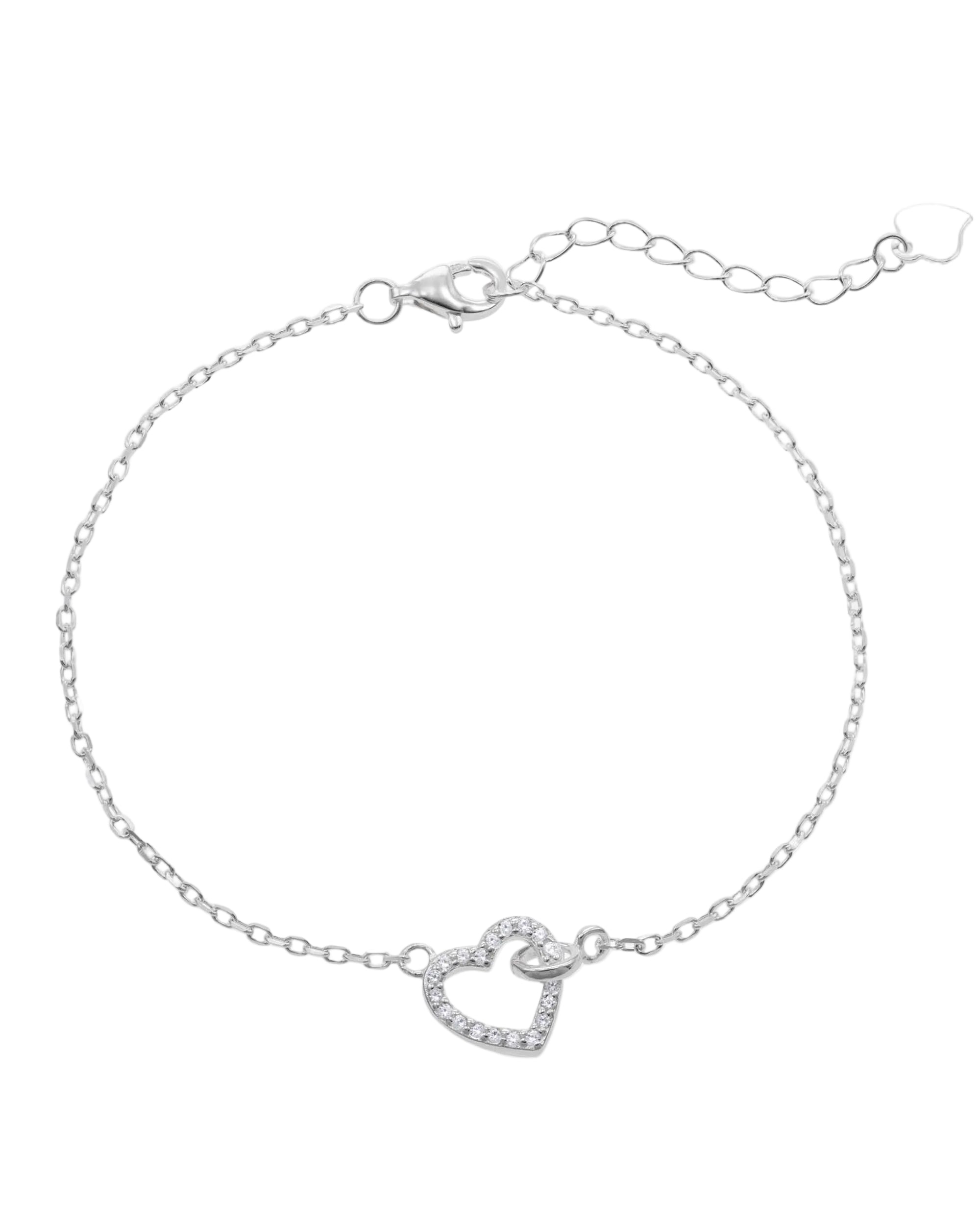 Pulsera sencilla de corazon con circonia blanca 17+3cm en rodizado