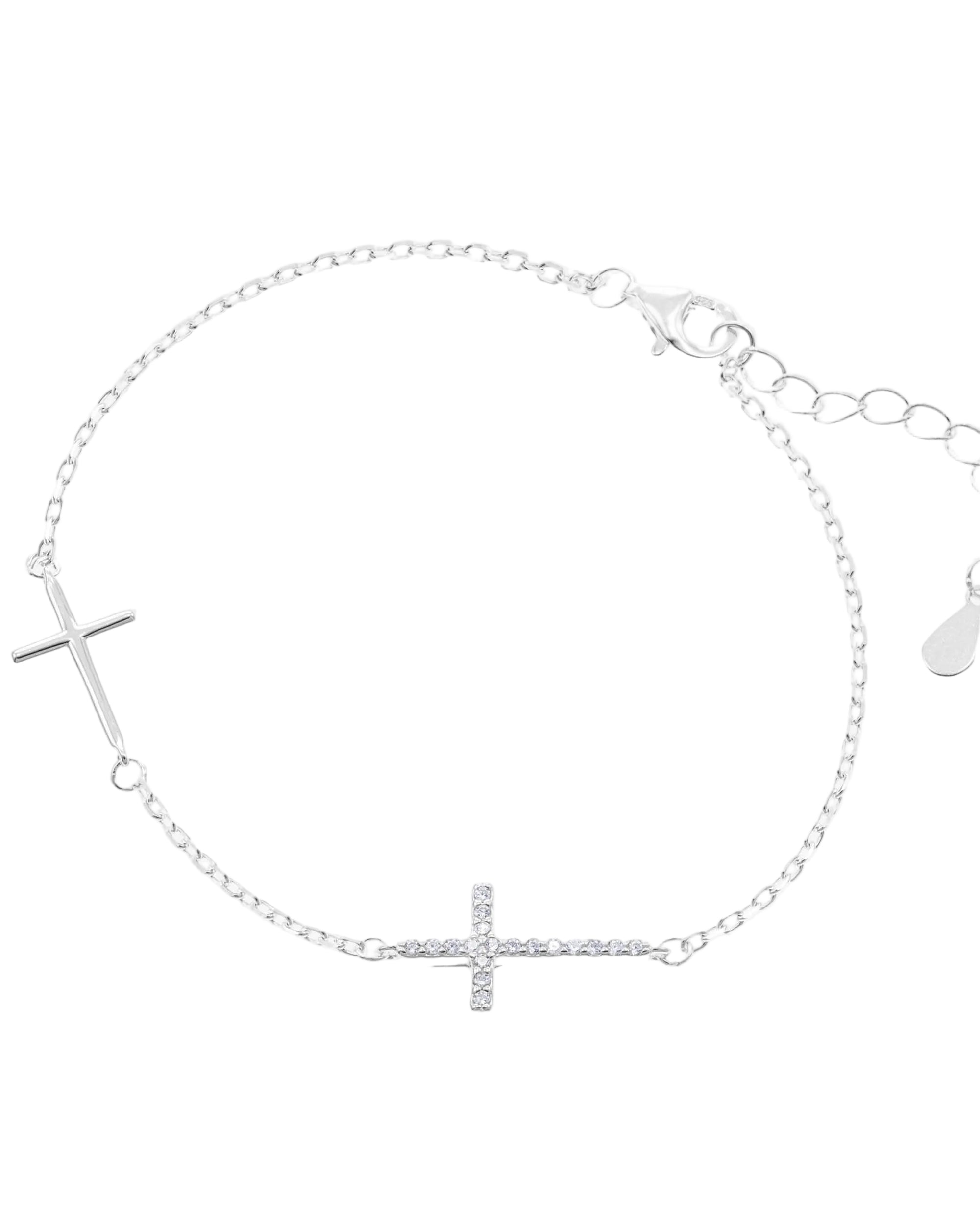 Pulsera sencilla de cruces con circonia blanca 17+3cm en rodizado