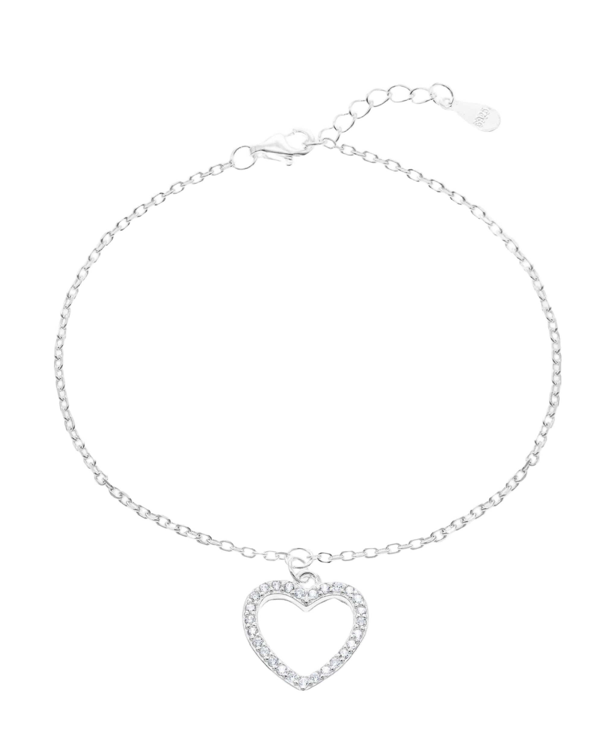 Pulsera sencilla de corazon con circonia blanca 17+3cm en rodizado