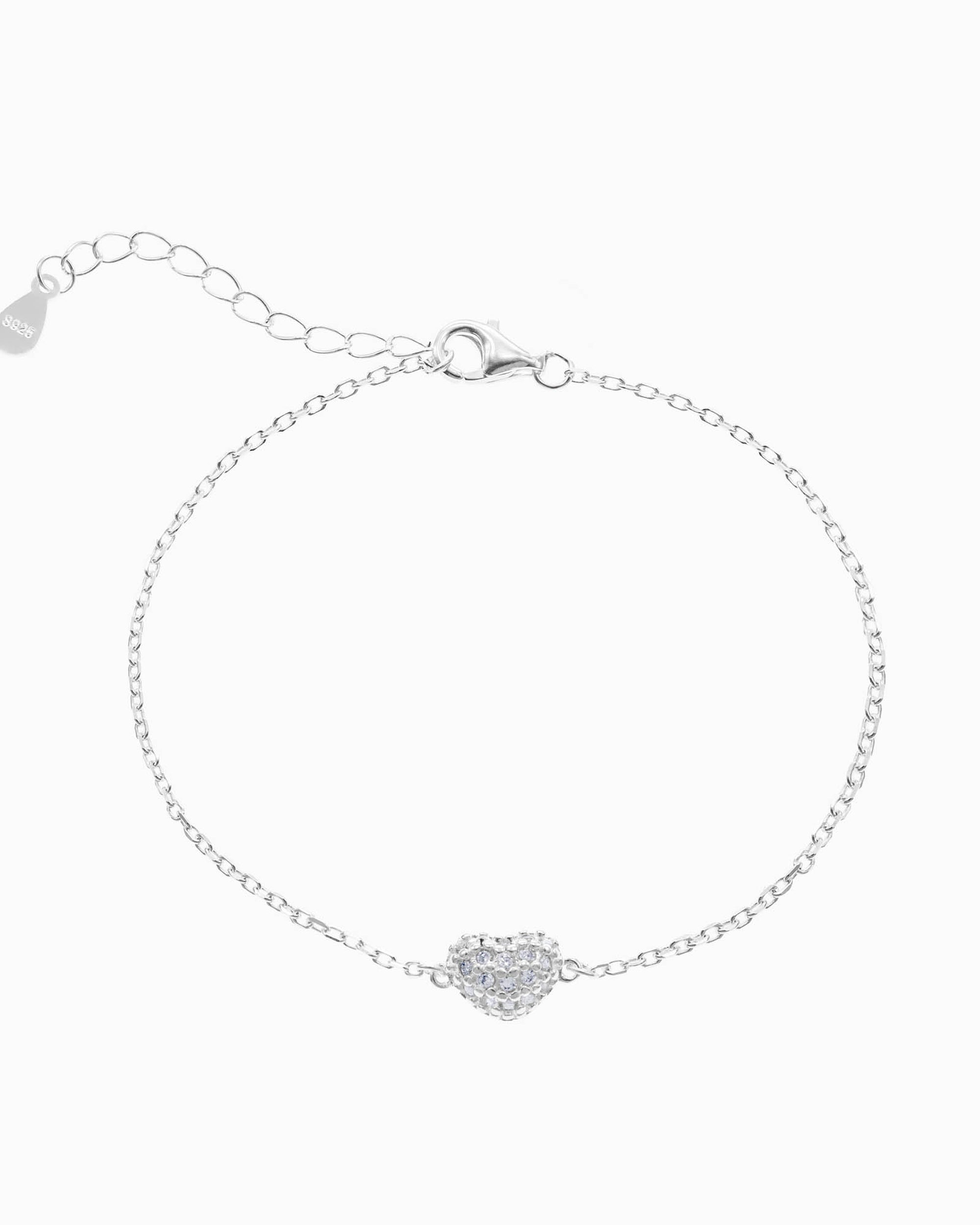Pulsera sencilla de corazon con circonia blanca 17+3cm en plateado