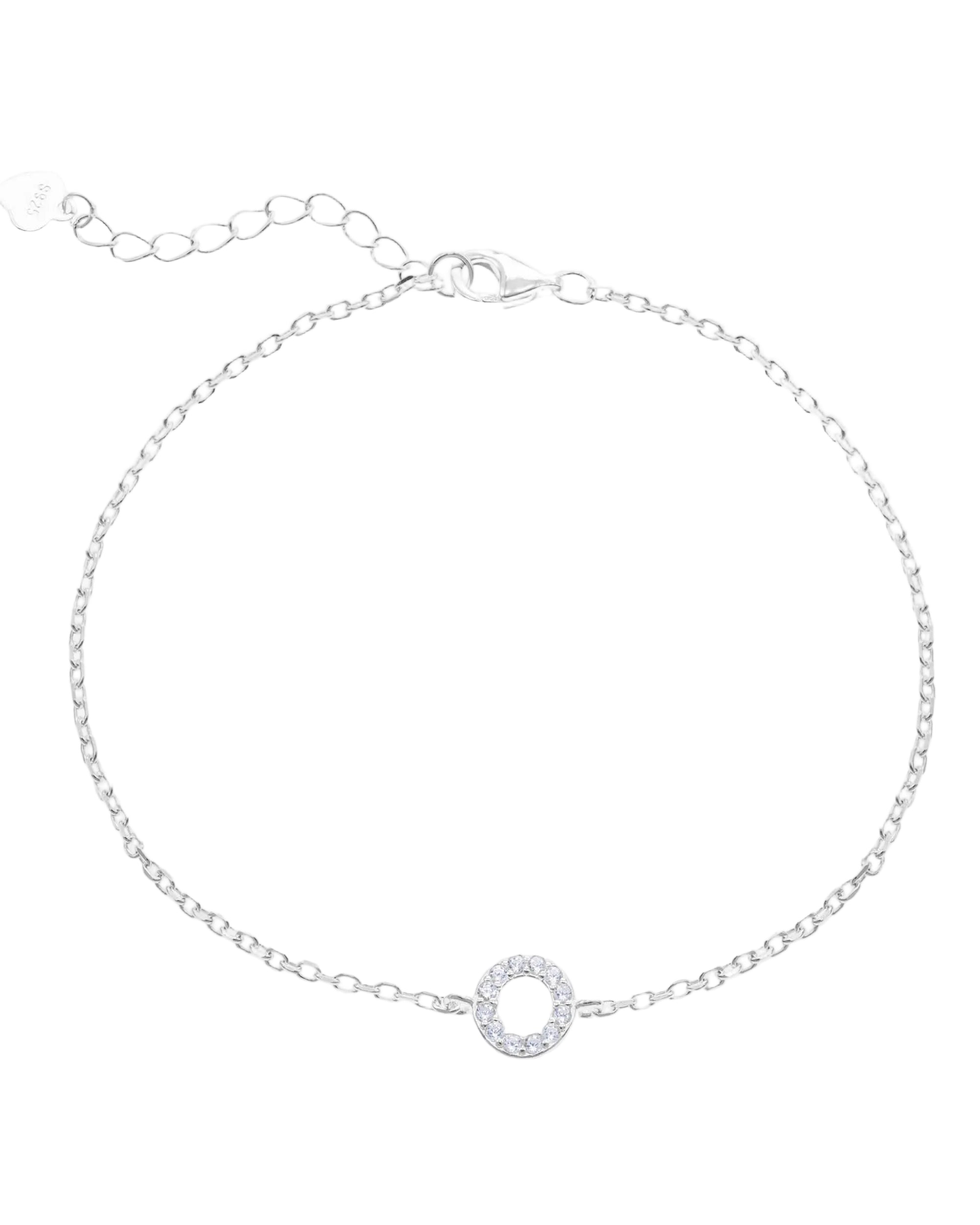Pulsera sencilla de aro con circonia blanca 17+3cm en plateado
