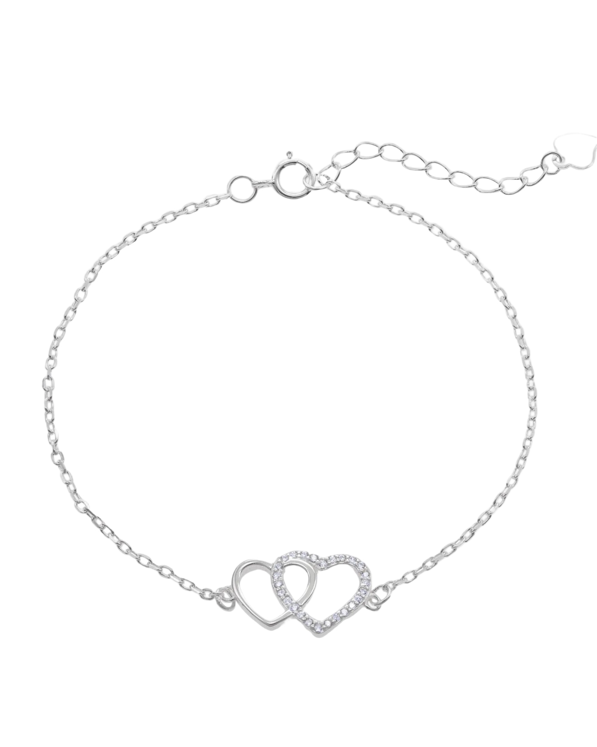 Pulsera sencilla de corazones con circonia blanca 17+3cm en plateado