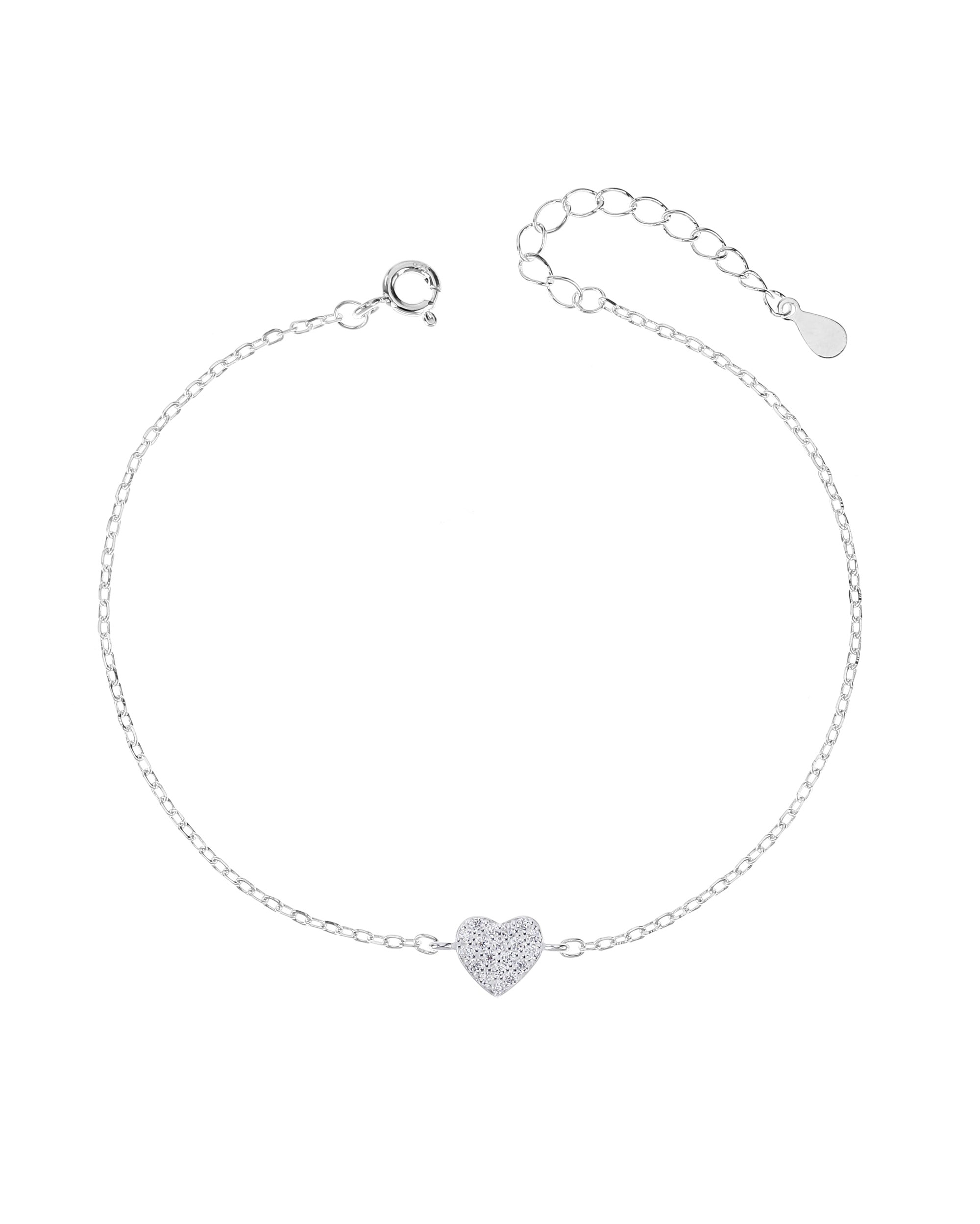 Pulsera sencilla de corazon con circonia blanca 17+3cm en plateado