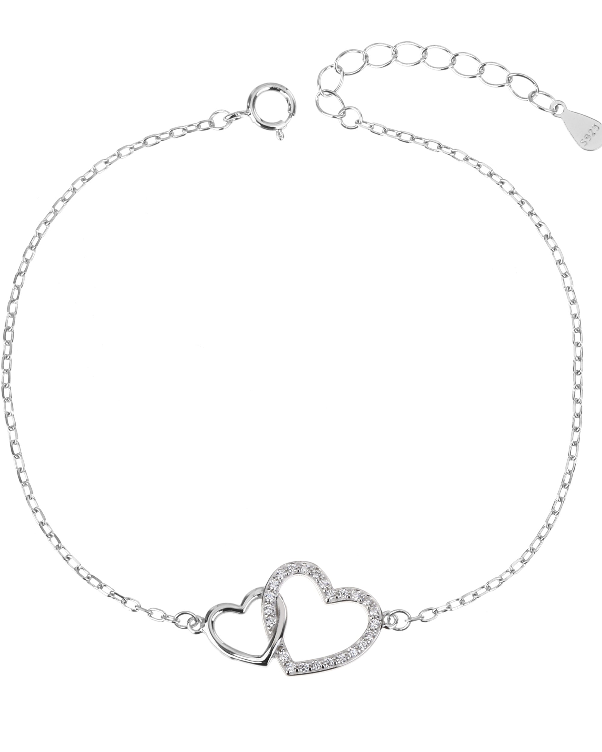 Pulsera sencilla de corazones con circonia blanca 17+3cm en rodizado