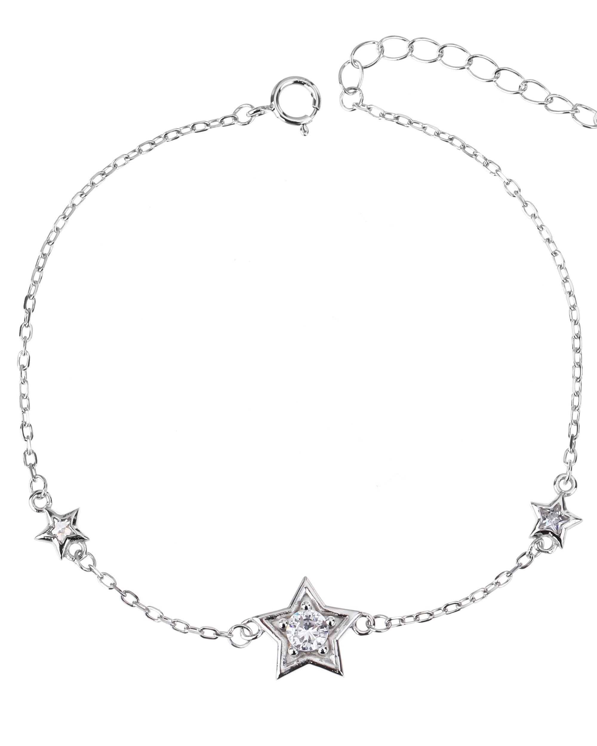Pulsera sencilla de estrellas con circonia blanca 17+3cm en rodizado