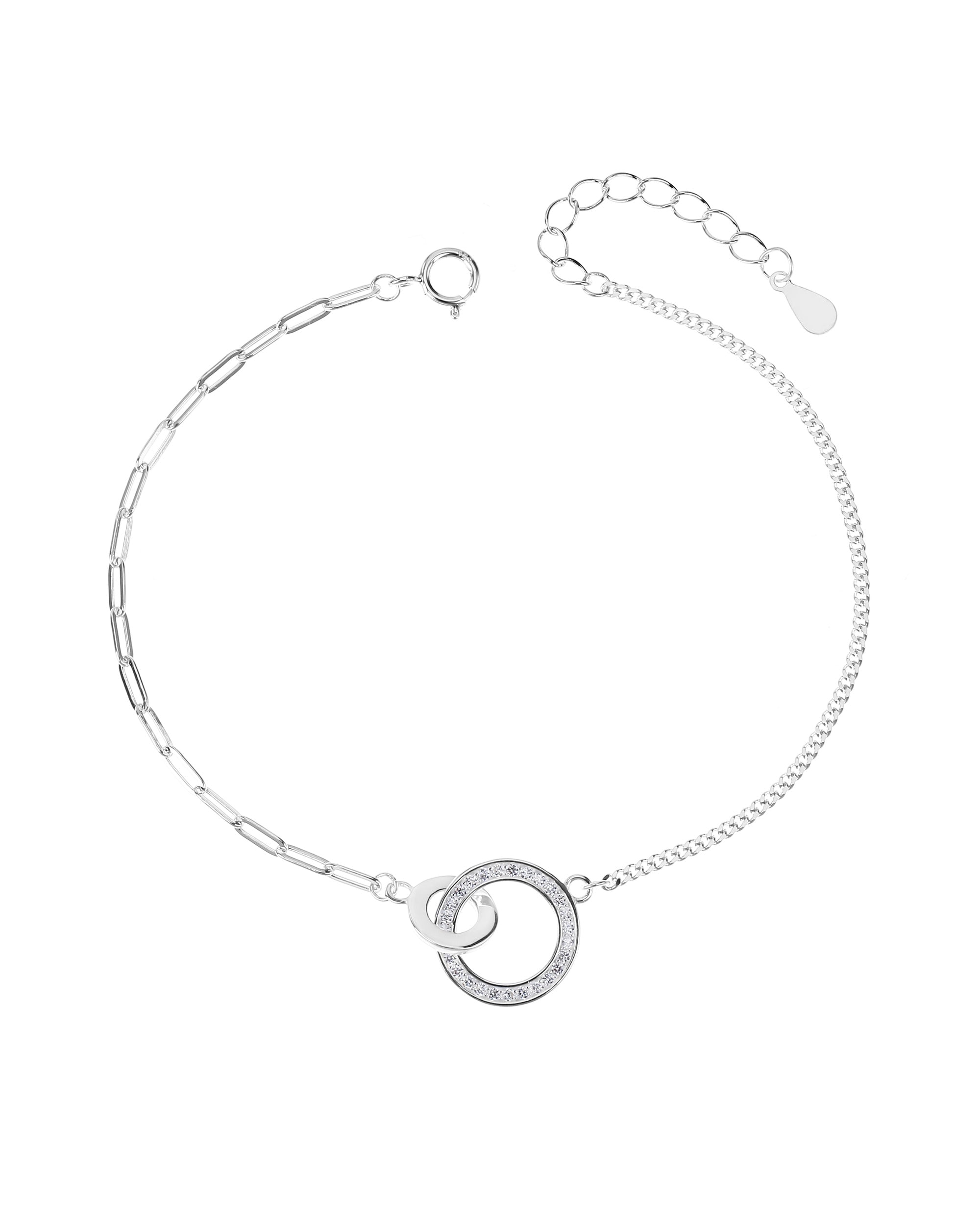 Pulsera sencilla de aros con circonia blanca 17+3cm en plateado