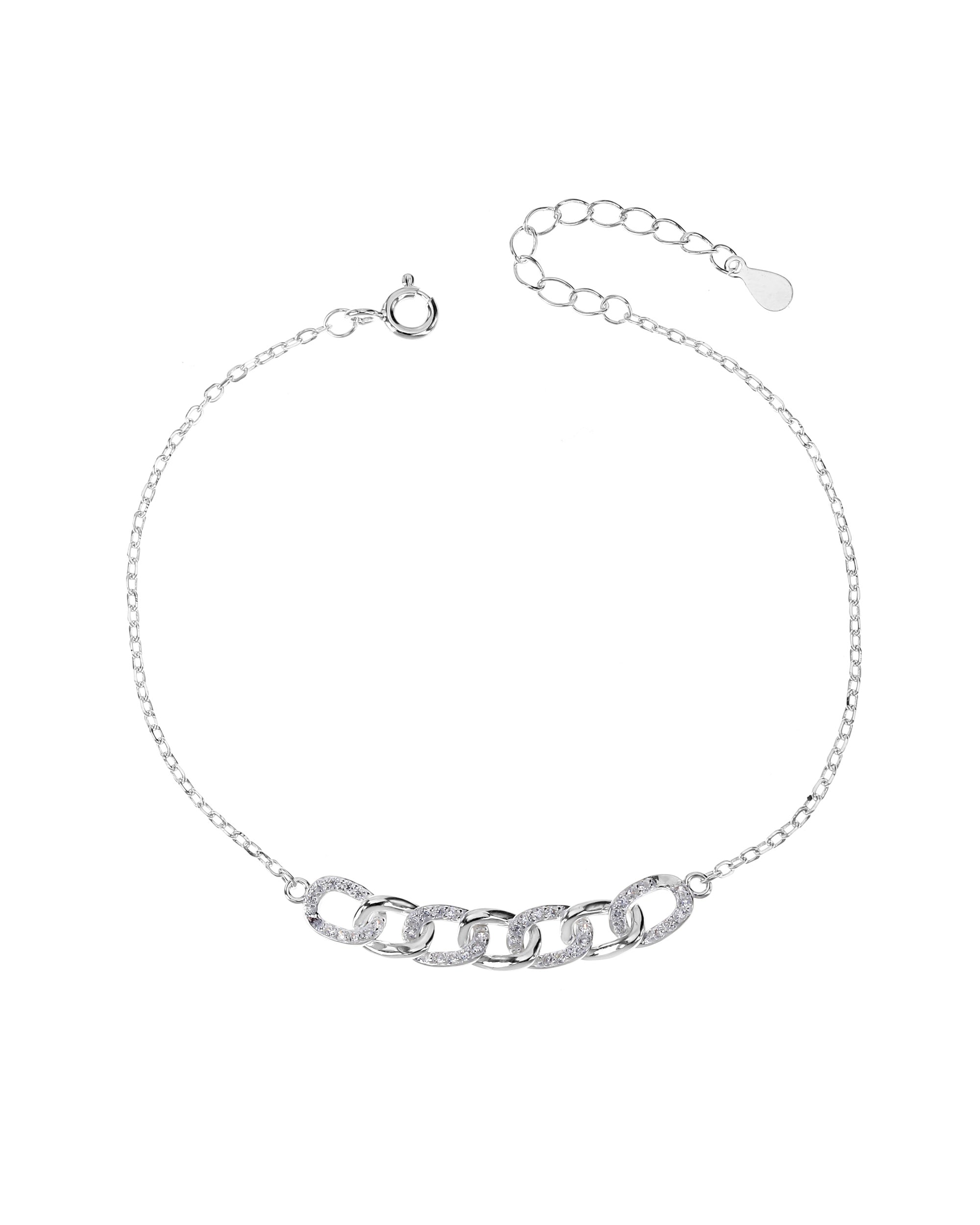 Pulsera mixta de eslabones con circonia 17+3cm en plateado