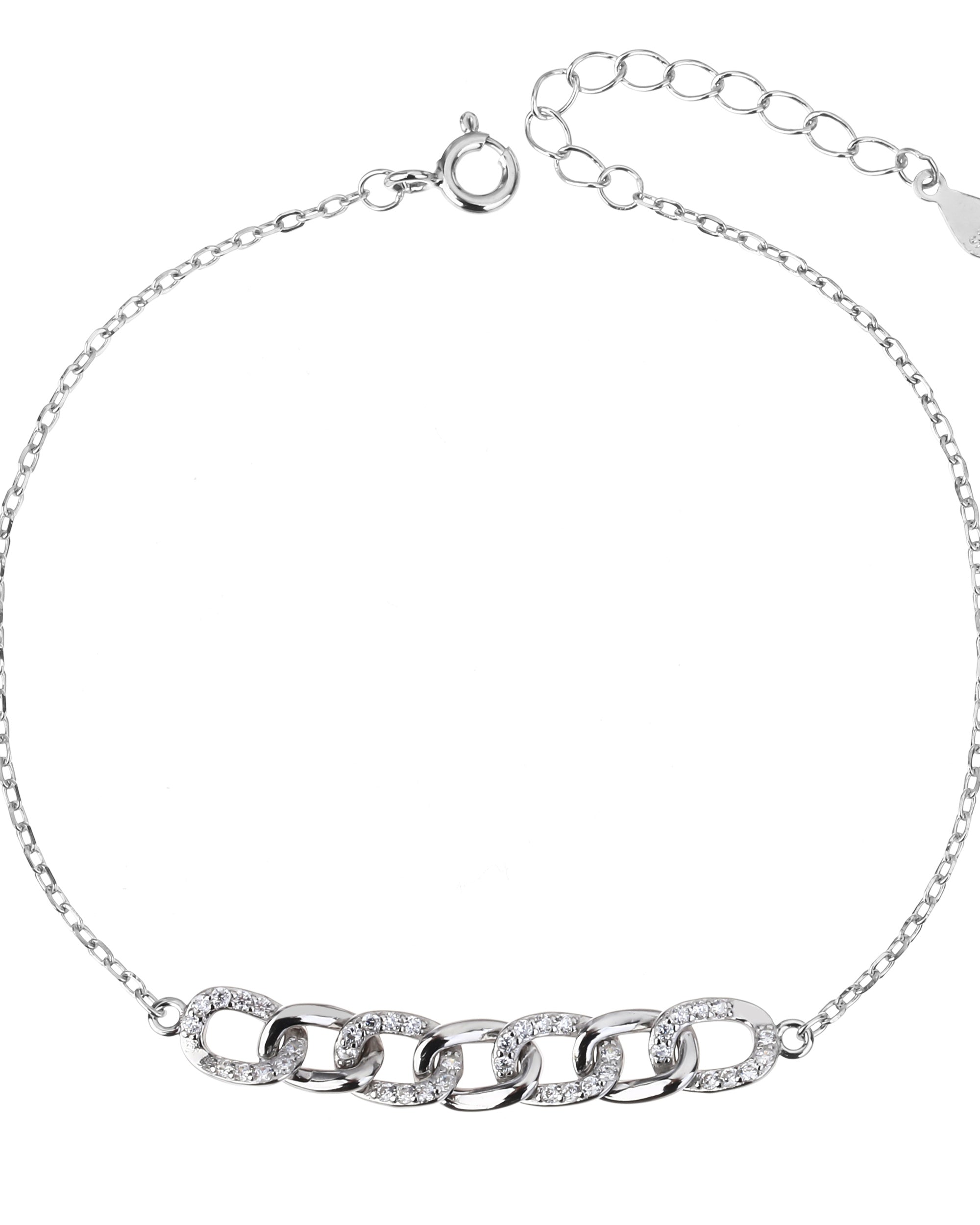 Pulsera mixta de eslabones con circonia 17+3cm en rodizado