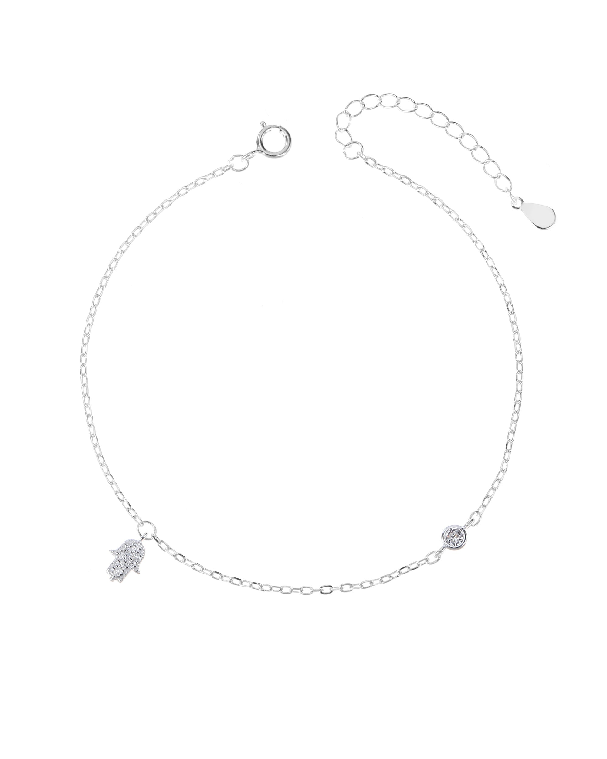 Pulsera sencilla de mano de fatima con circonia blanca 17+3cm en plateado
