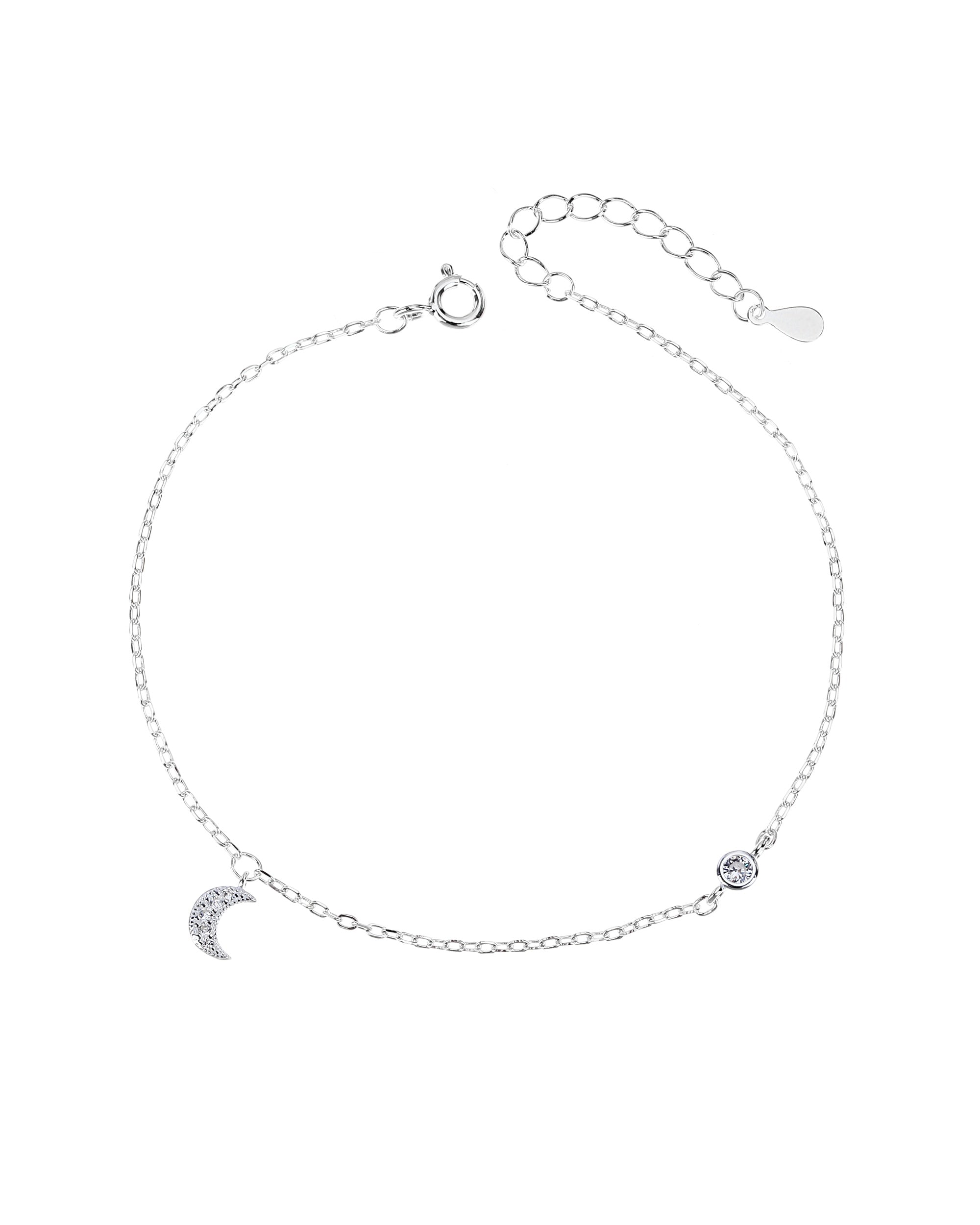 Pulsera sencilla de luna con circonia blanca 17+3cm en plateado