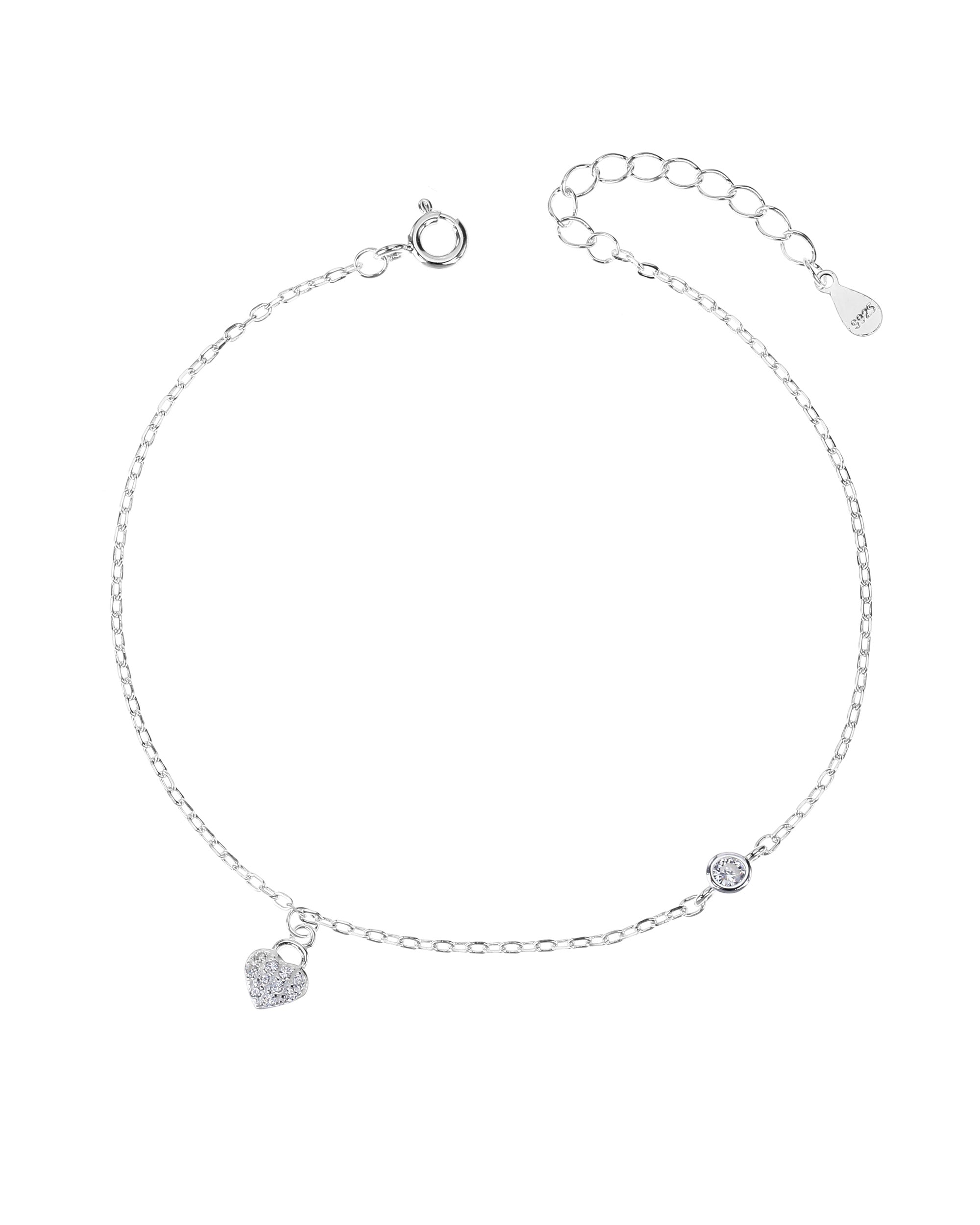 Pulsera sencilla de corazon con circonia blanca 17+3cm en plateado