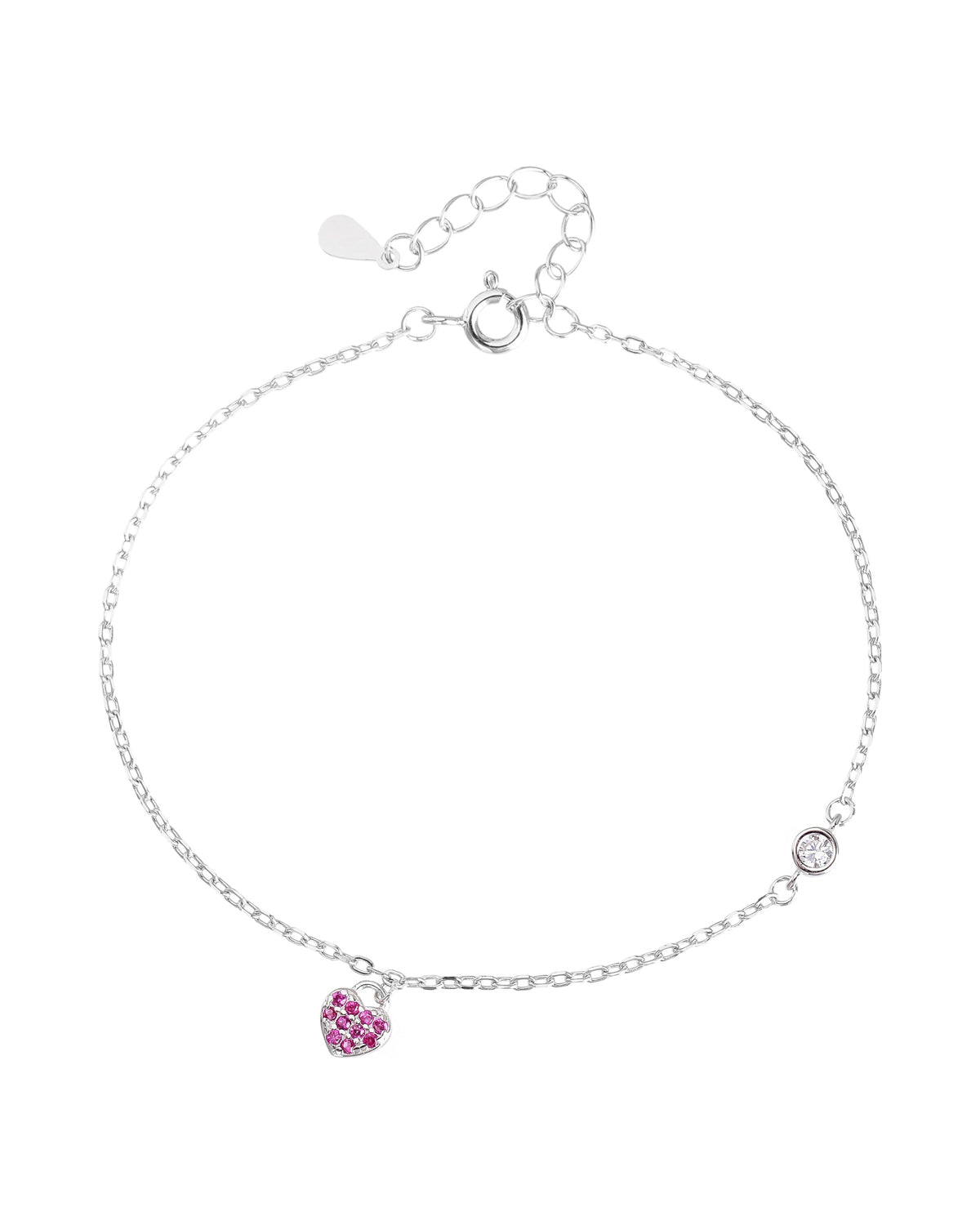 Pulsera sencilla de corazón con circonia 17+3cm en rodizado