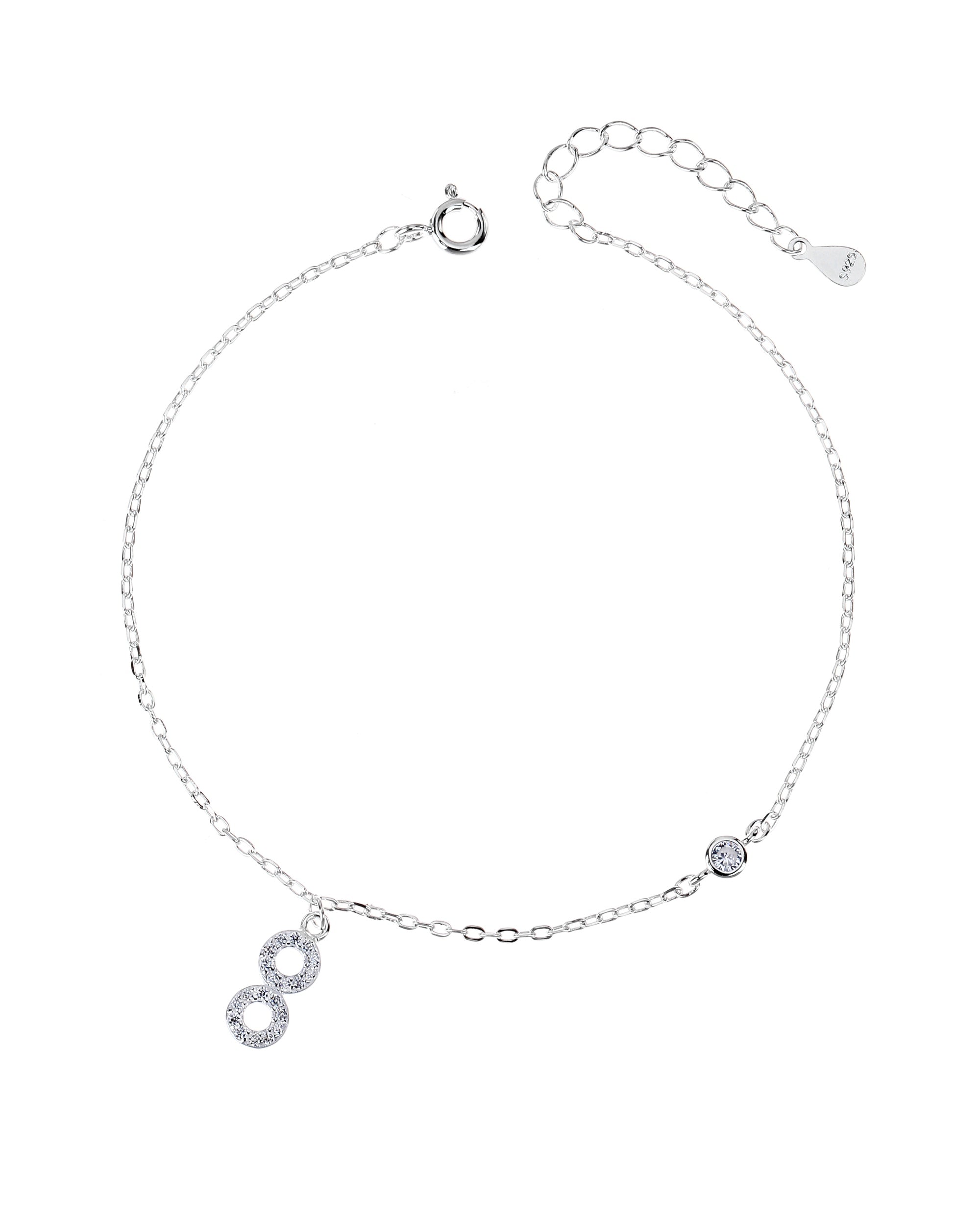 Pulsera sencilla de infinito con circonia blanca 17+3cm en plateado