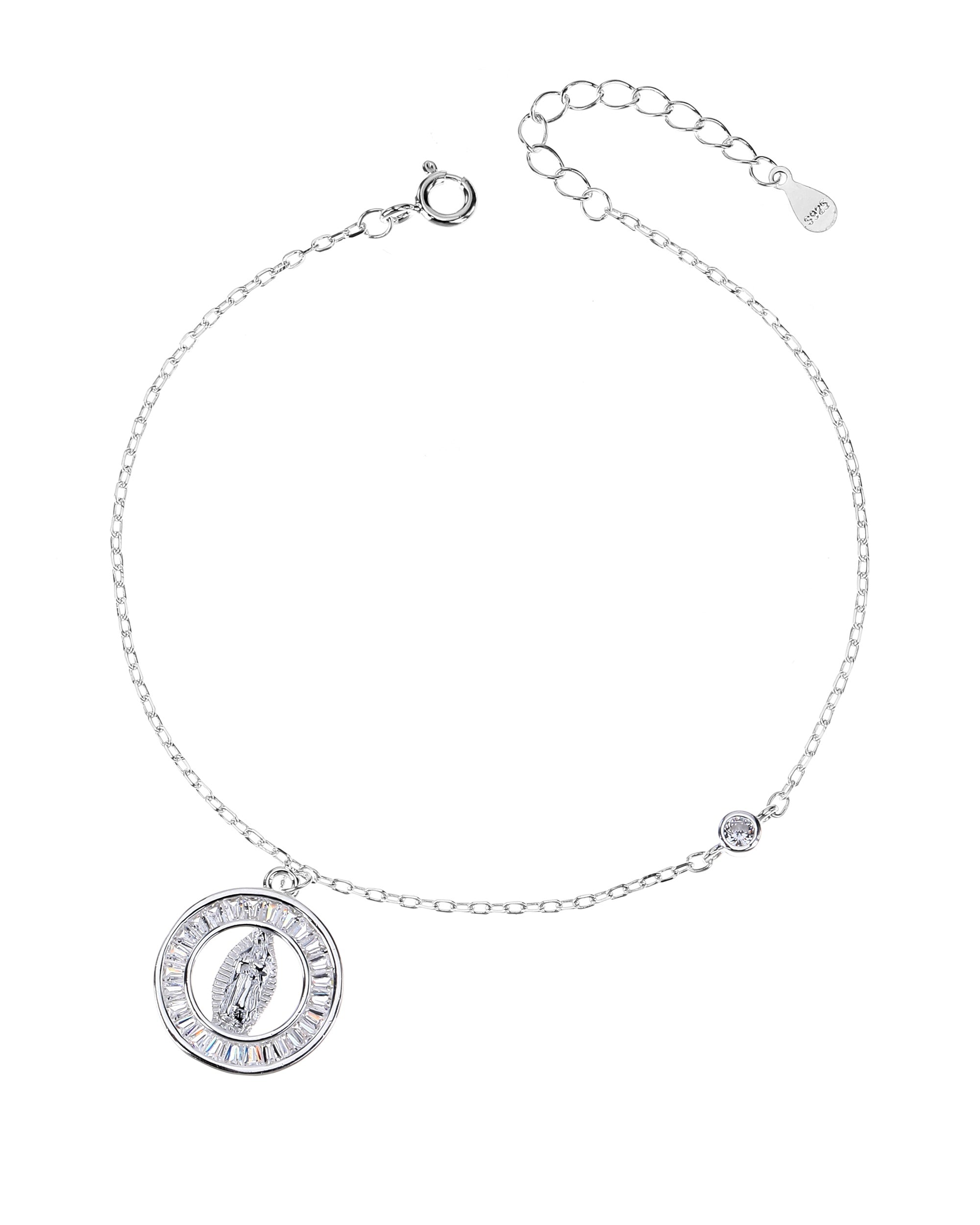 Pulsera sencilla de Virgen de Guadalupe con circonia blanca 17+3cm en plateado