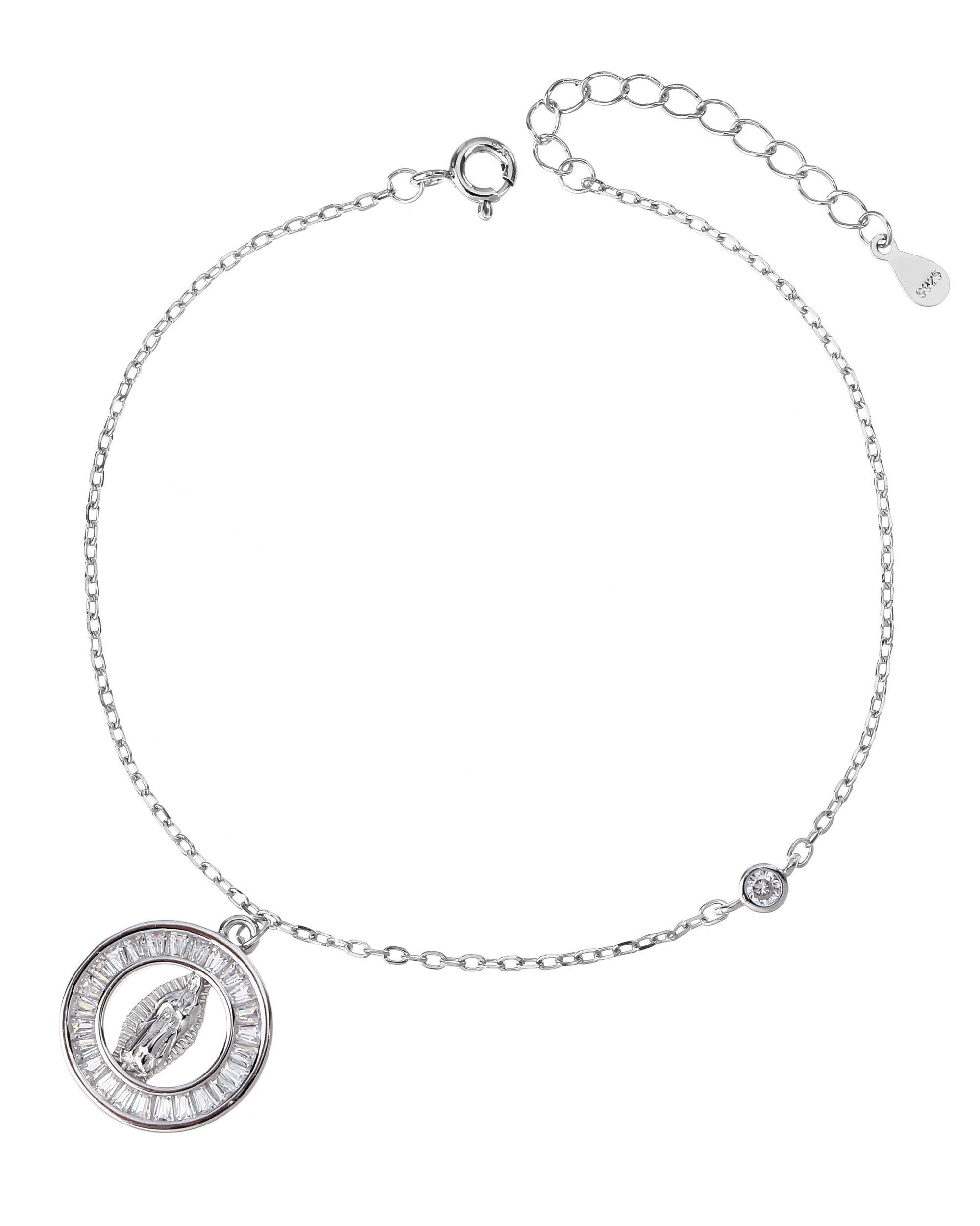 Pulsera sencilla de Virgen de Guadalupe con circonia blanca 17+3cm en rodizado
