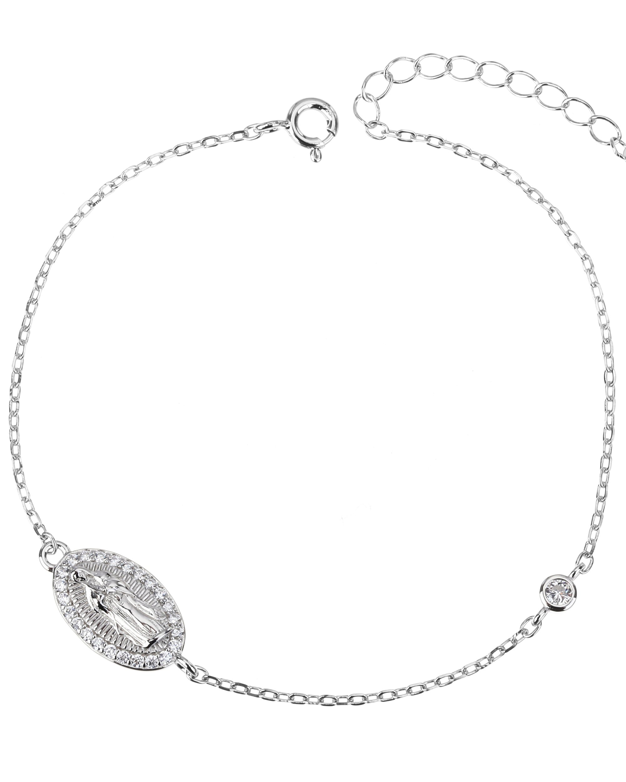 Pulsera sencilla de Virgen de Guadalupe con circonia blanca 17+3cm en rodizado