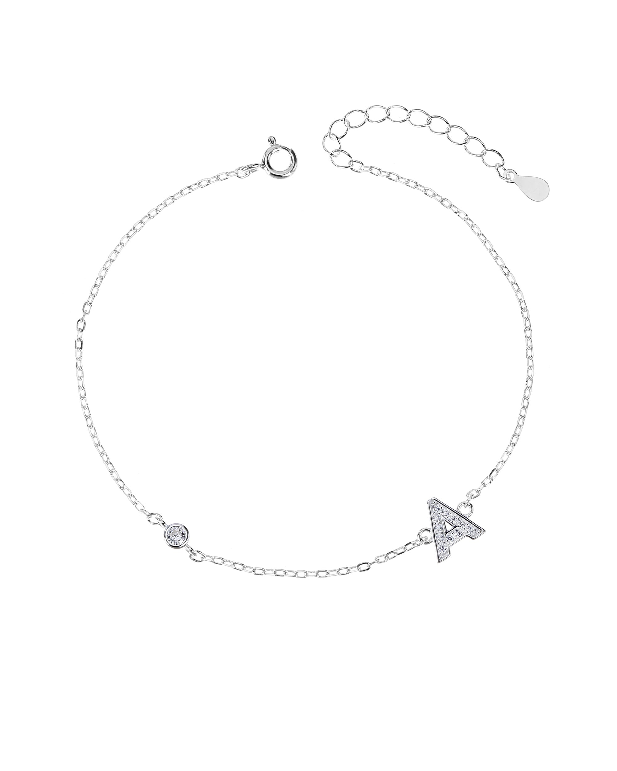 Pulsera de letra con circonia 17+3cm blanca en plateado