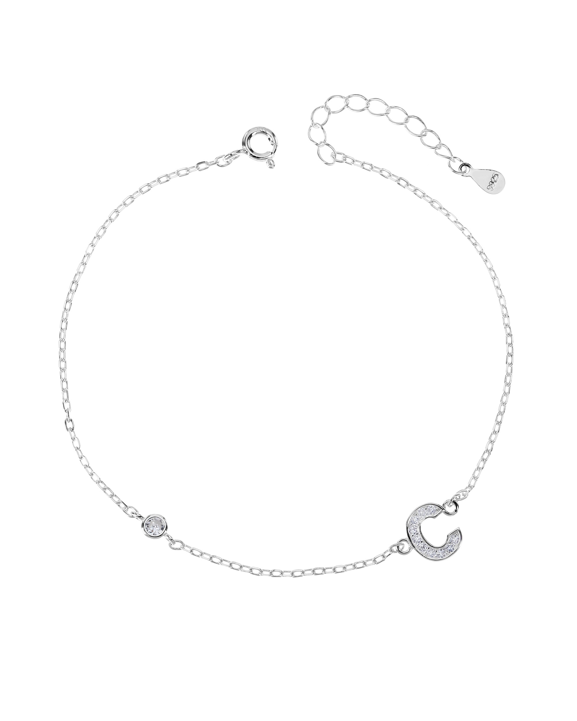 Pulsera de letra con circonia 17+3cm blanca en plateado