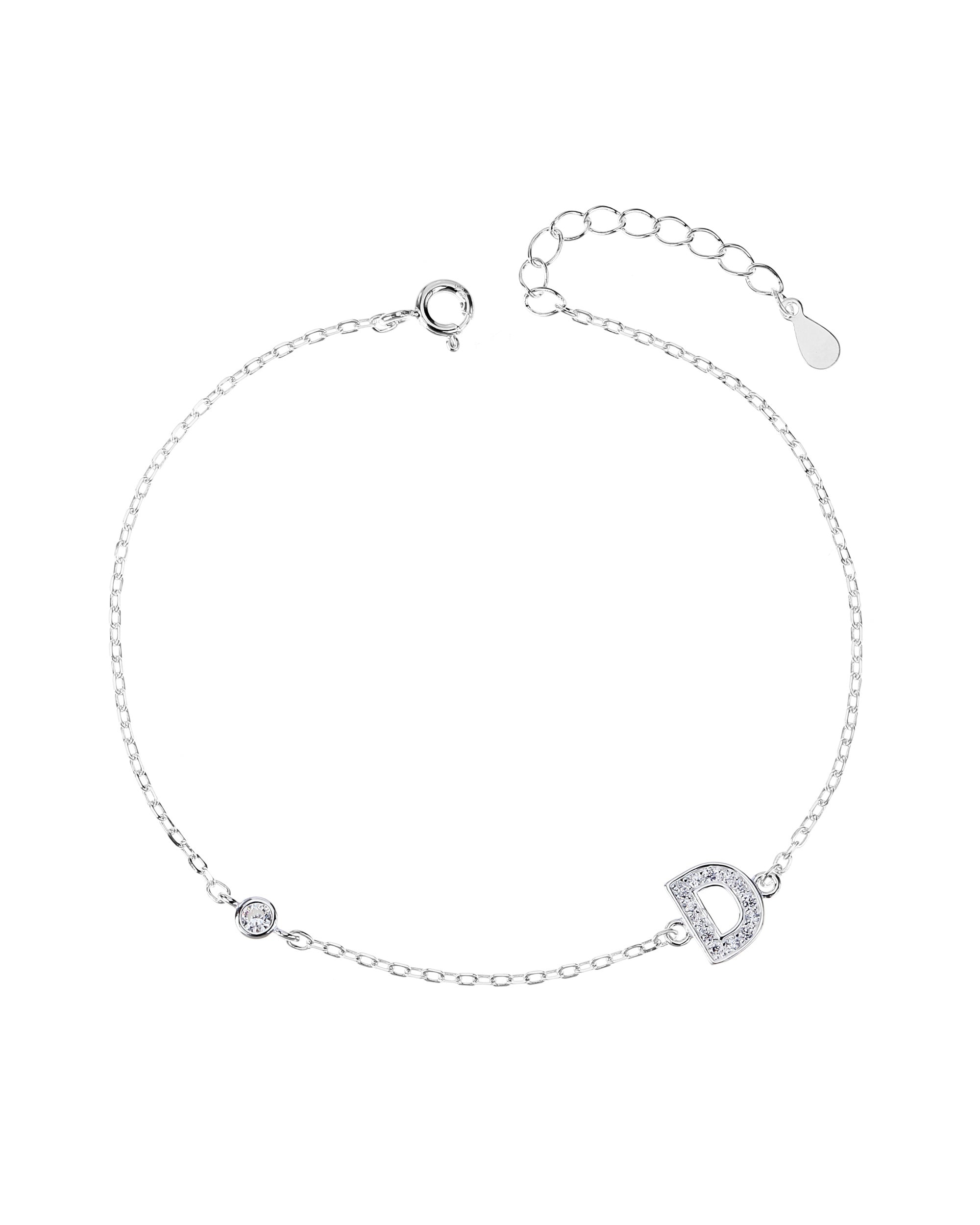 Pulsera de letra con circonia 17+3cm blanca en plateado
