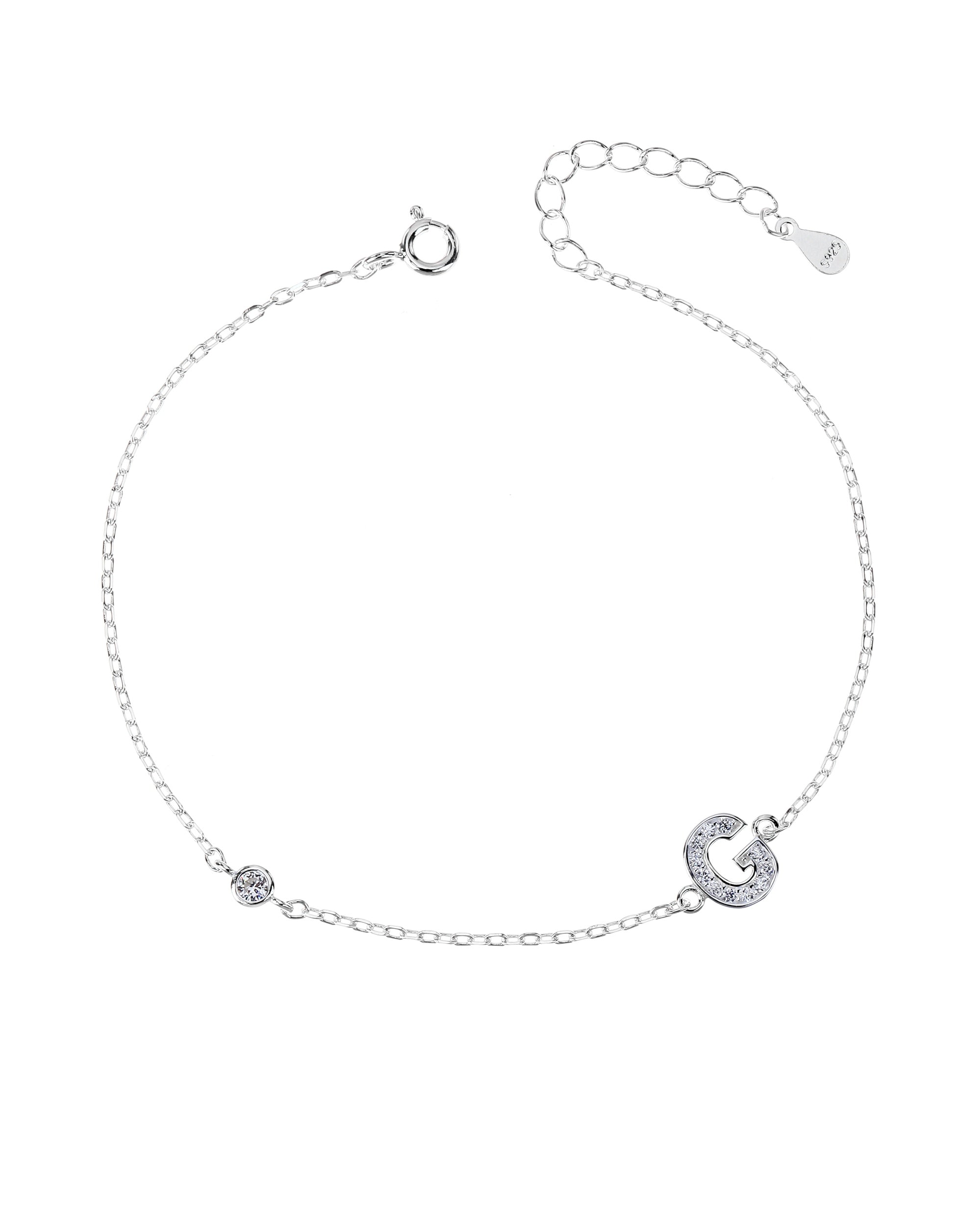 Pulsera de letra con circonia 17+3cm blanca en plateado