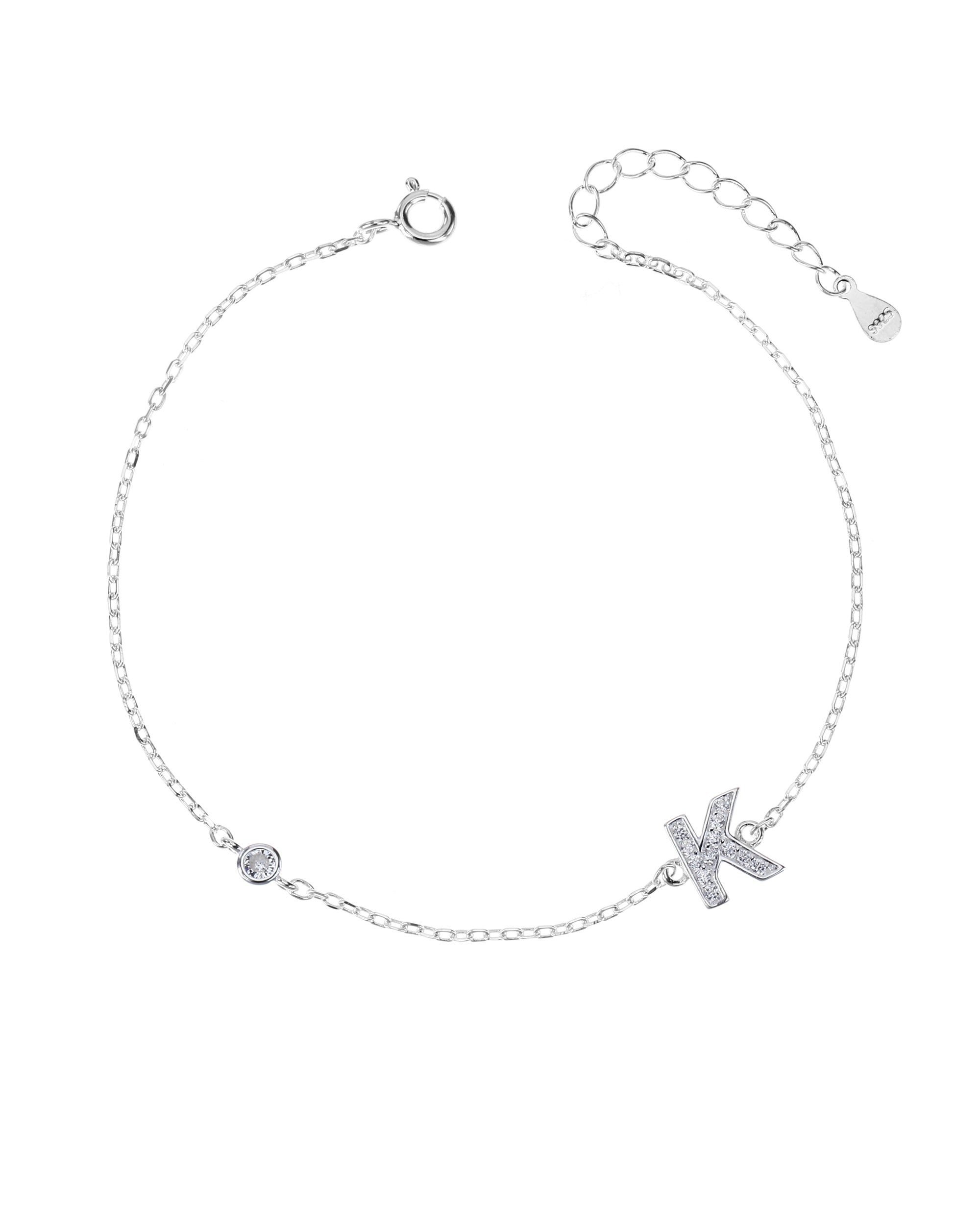 Pulsera de letra con circonia 17+3cm blanca en plateado