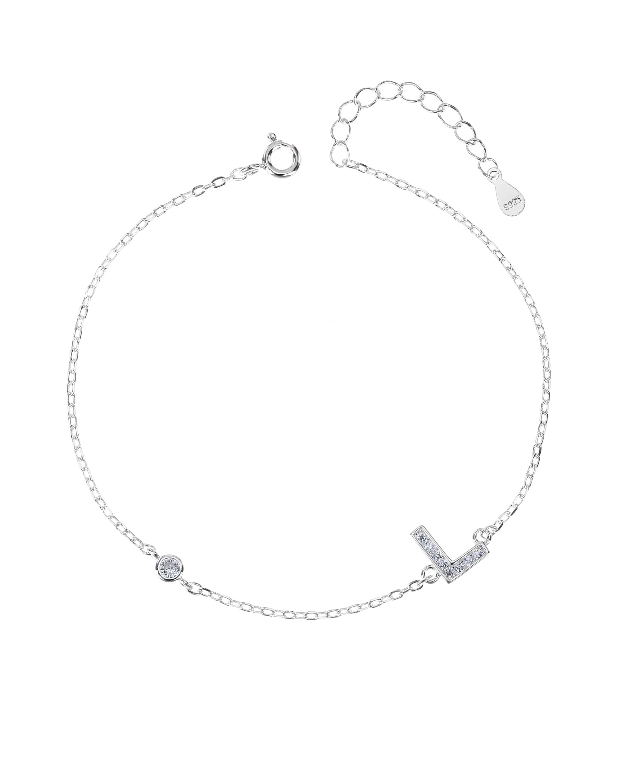 Pulsera de letra con circonia 17+3cm blanca en plateado
