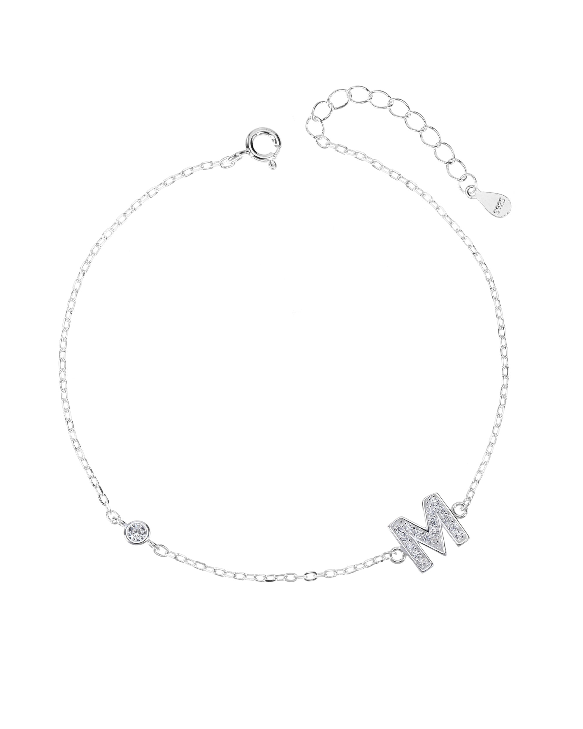 Pulsera de letra con circonia 17+3cm blanca en plateado