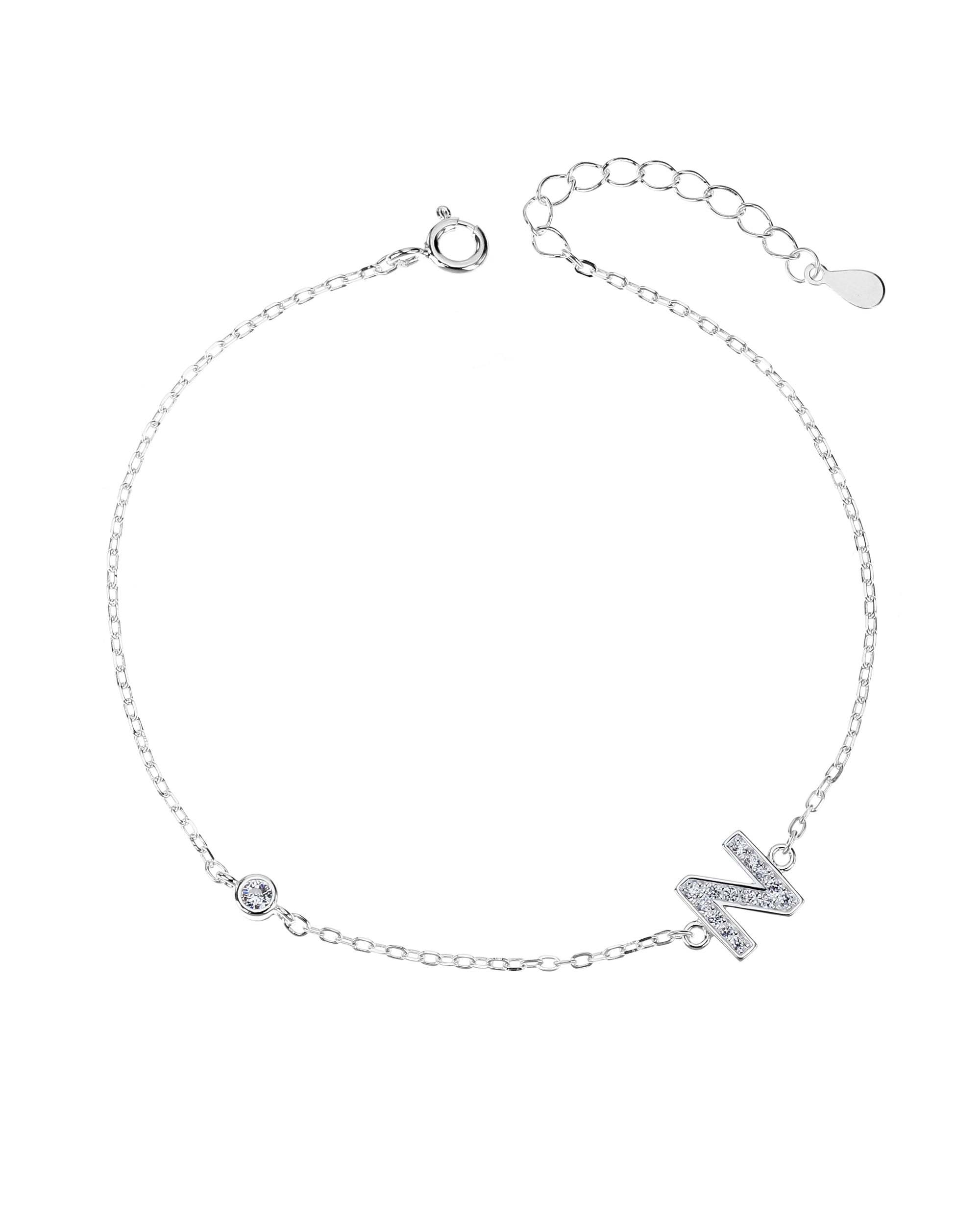Pulsera de letra con circonia 17+3cm blanca en plateado