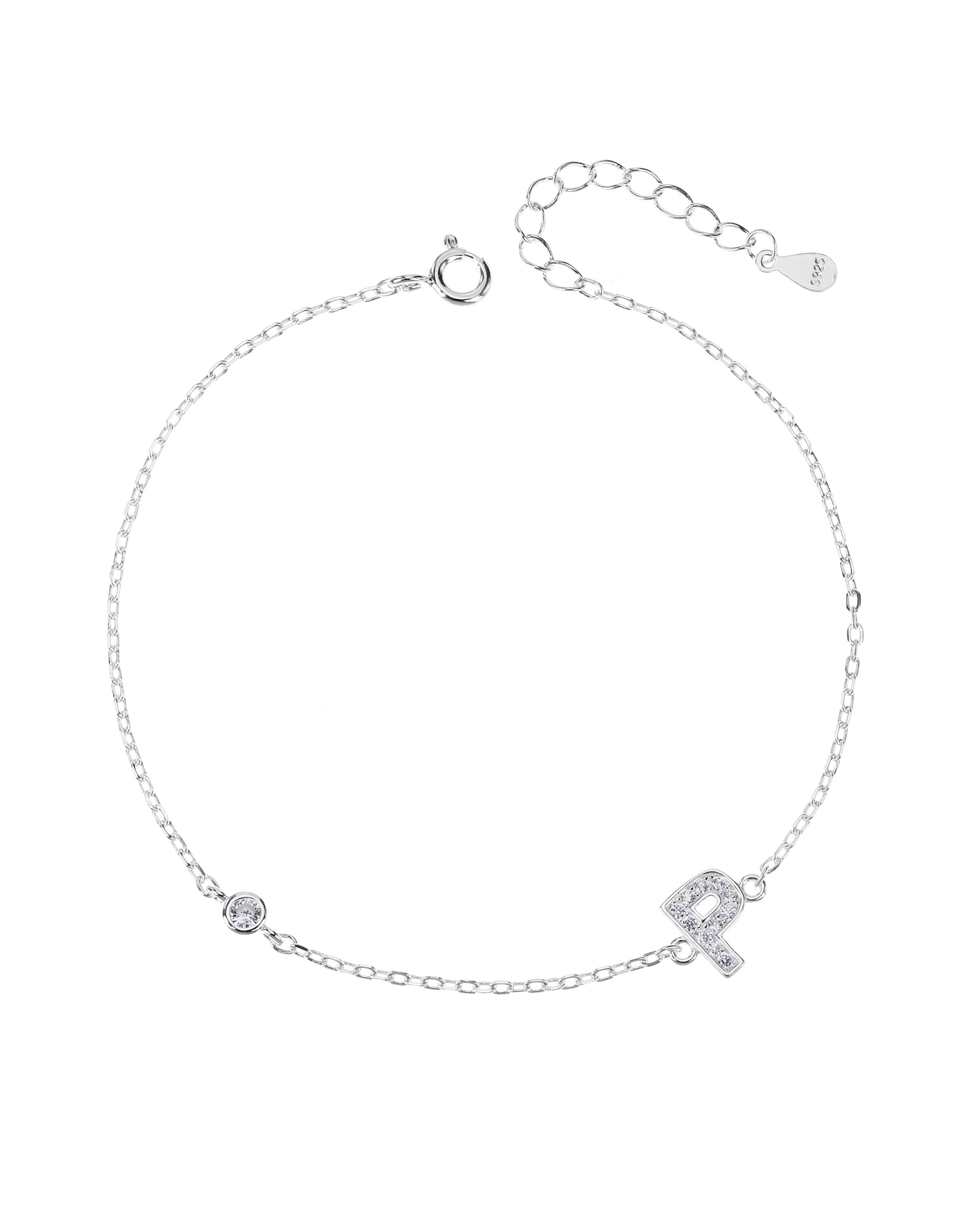 Pulsera de letra con circonia 17+3cm blanca en plateado