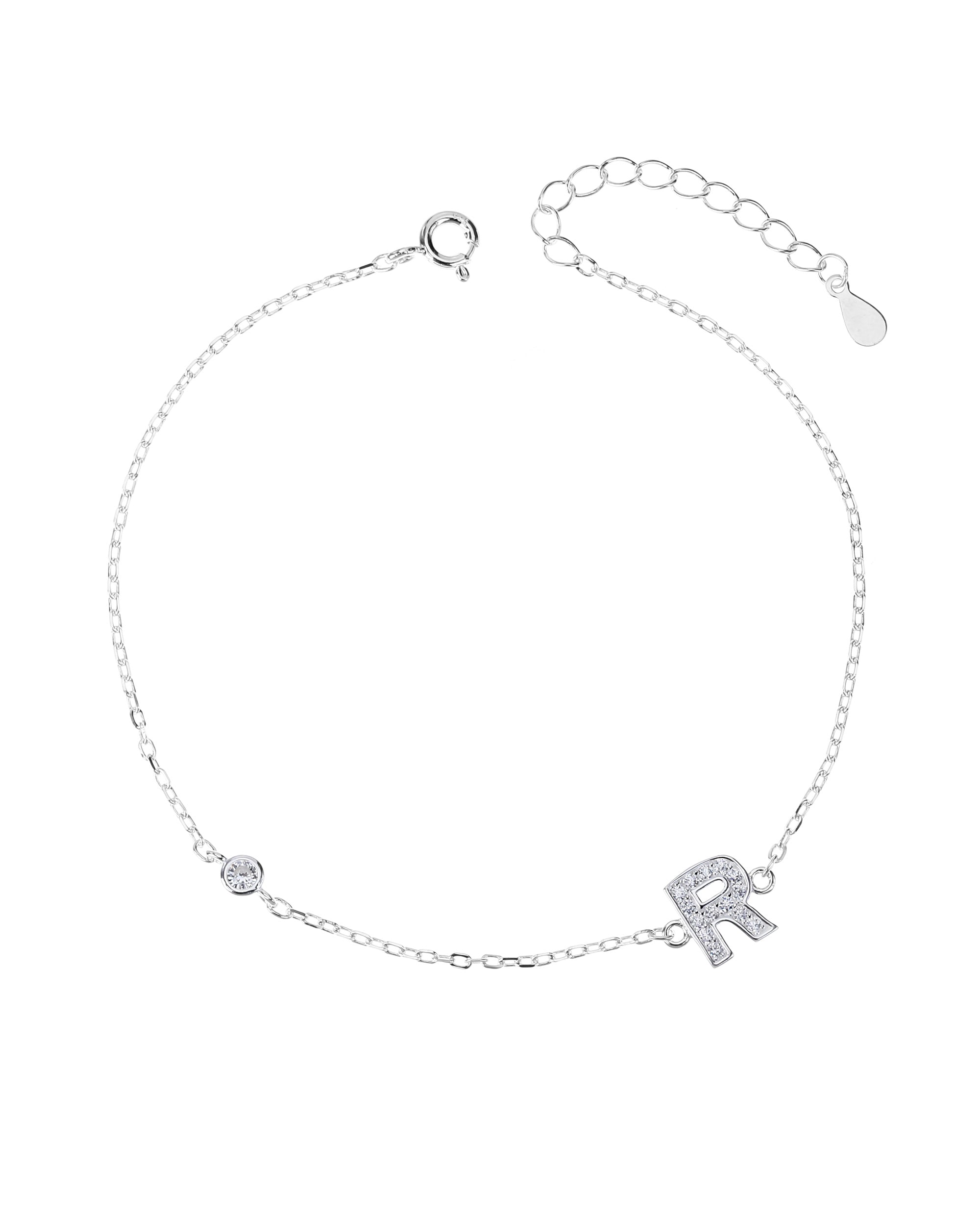 Pulsera de letra con circonia 17+3cm blanca en plateado