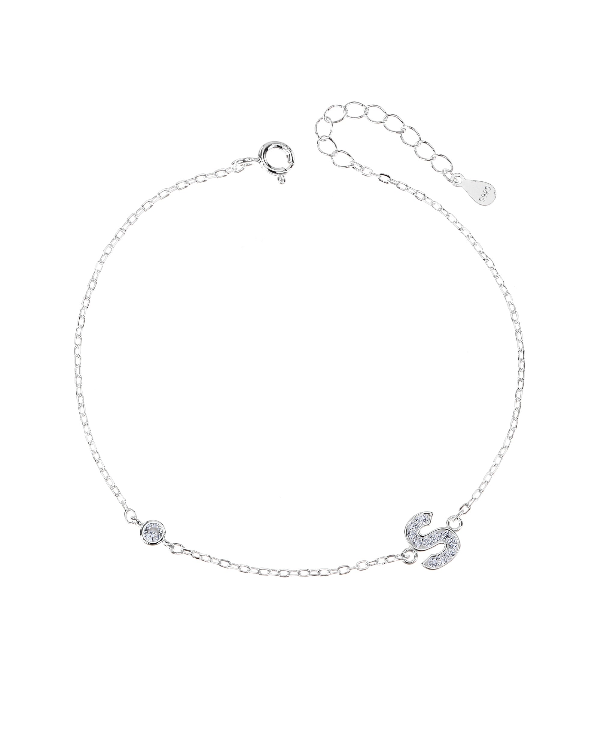 Pulsera de letra con circonia 17+3cm blanca en plateado