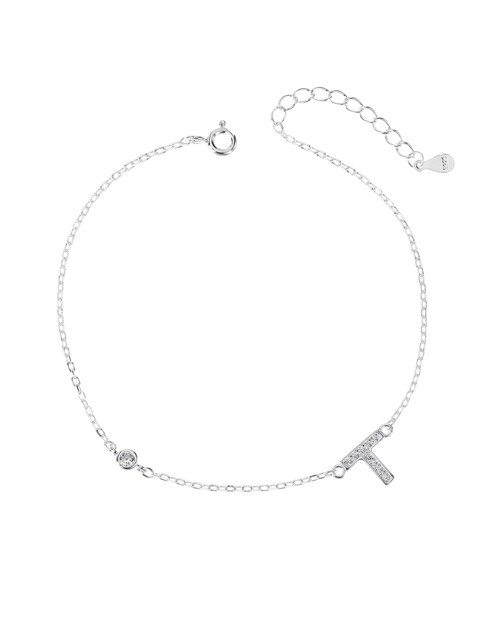 Pulsera de letra con circonia 17+3cm blanca en plateado