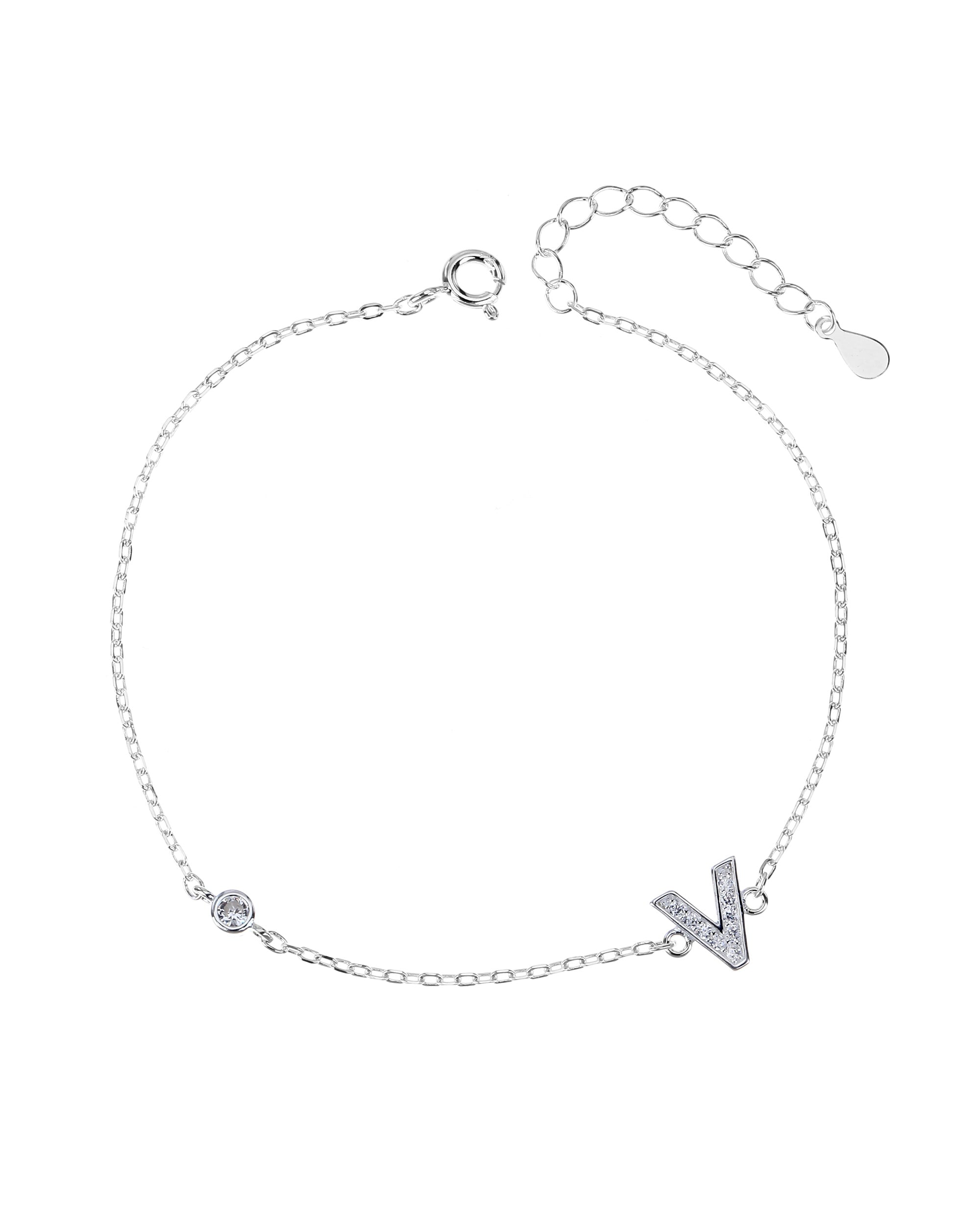 Pulsera de letra con circonia 17+3cm blanca en plateado