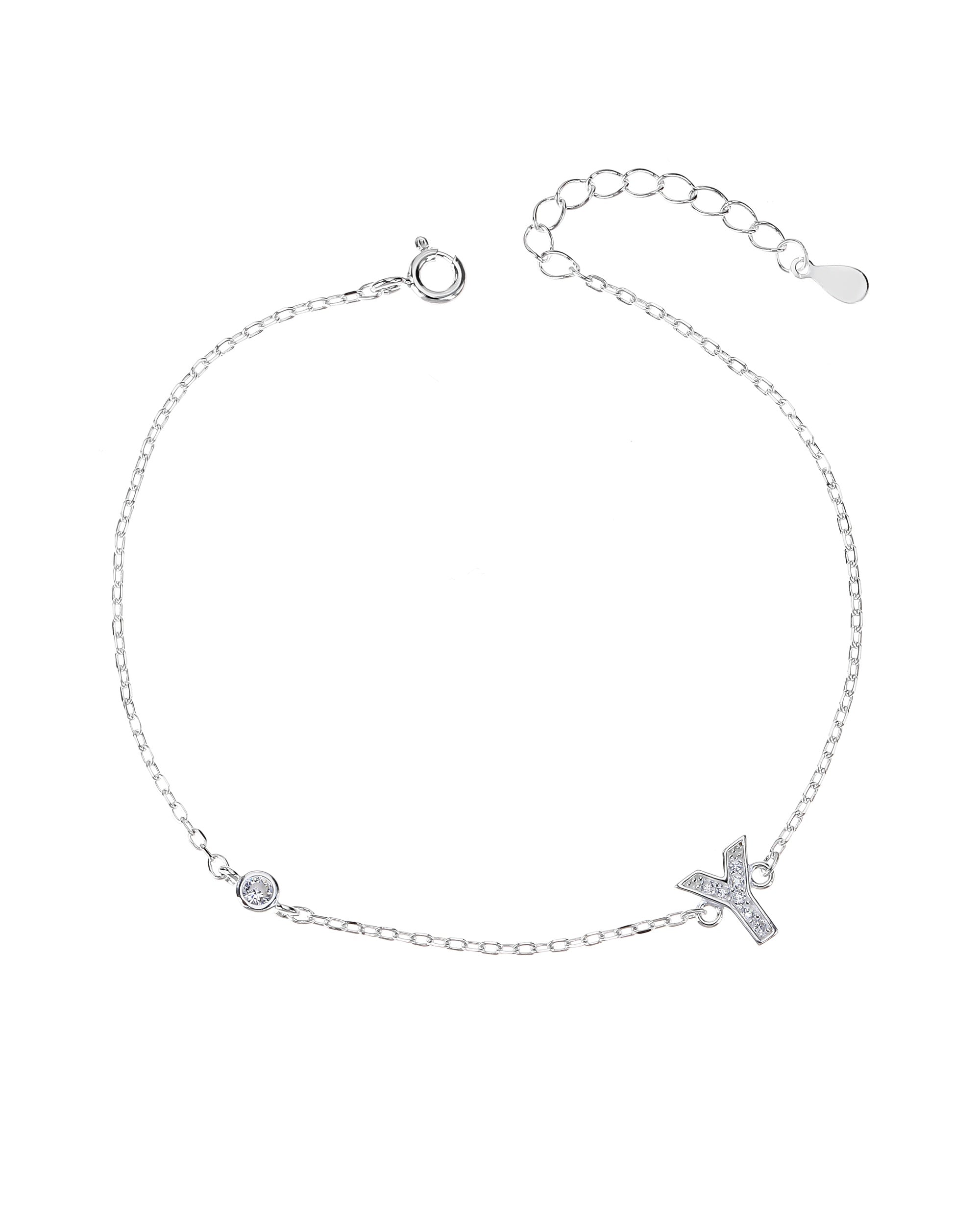 Pulsera de letra con circonia 17+3cm blanca en plateado