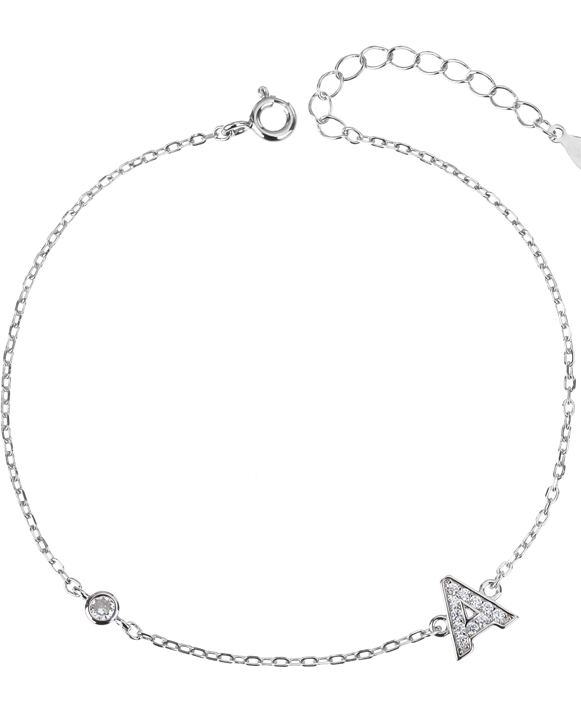 Pulsera de letra con circonia 17+3cm blanca en rodizado