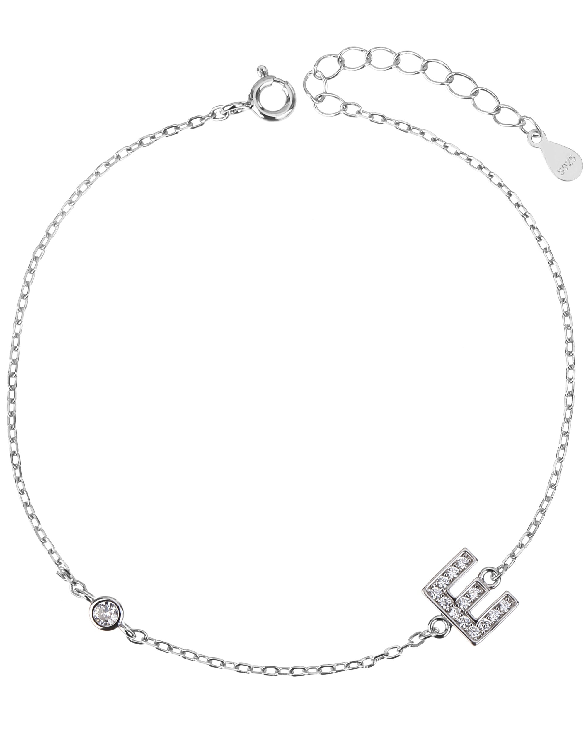 Pulsera de letra con circonia 17+3cm blanca en rodizado