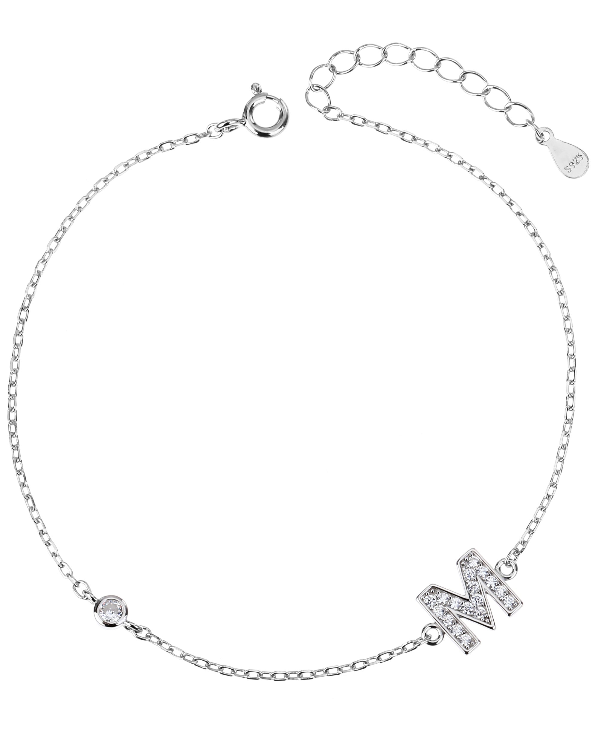 Pulsera de letra con circonia 17+3cm blanca en rodizado