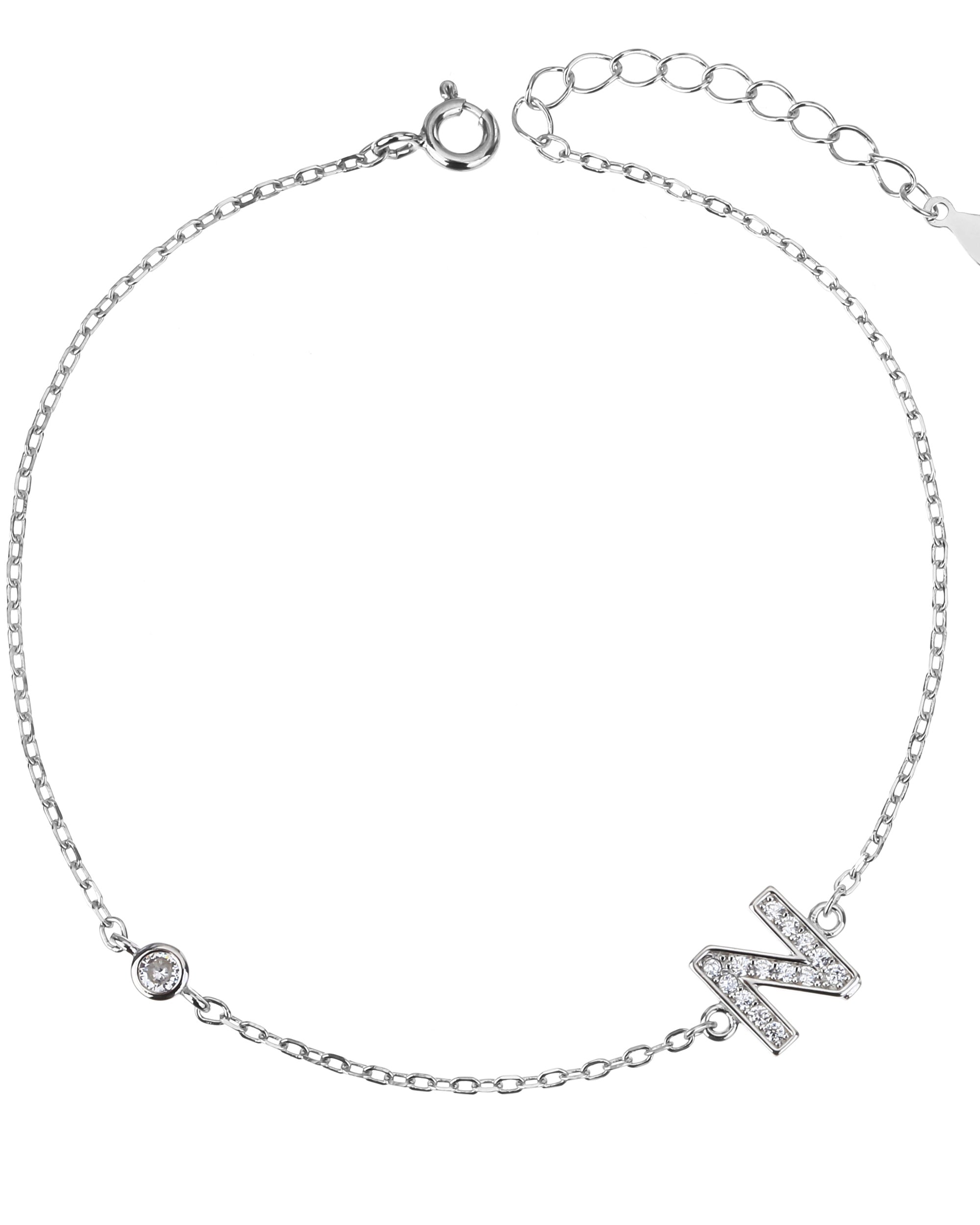 Pulsera de letra con circonia 17+3cm blanca en rodizado