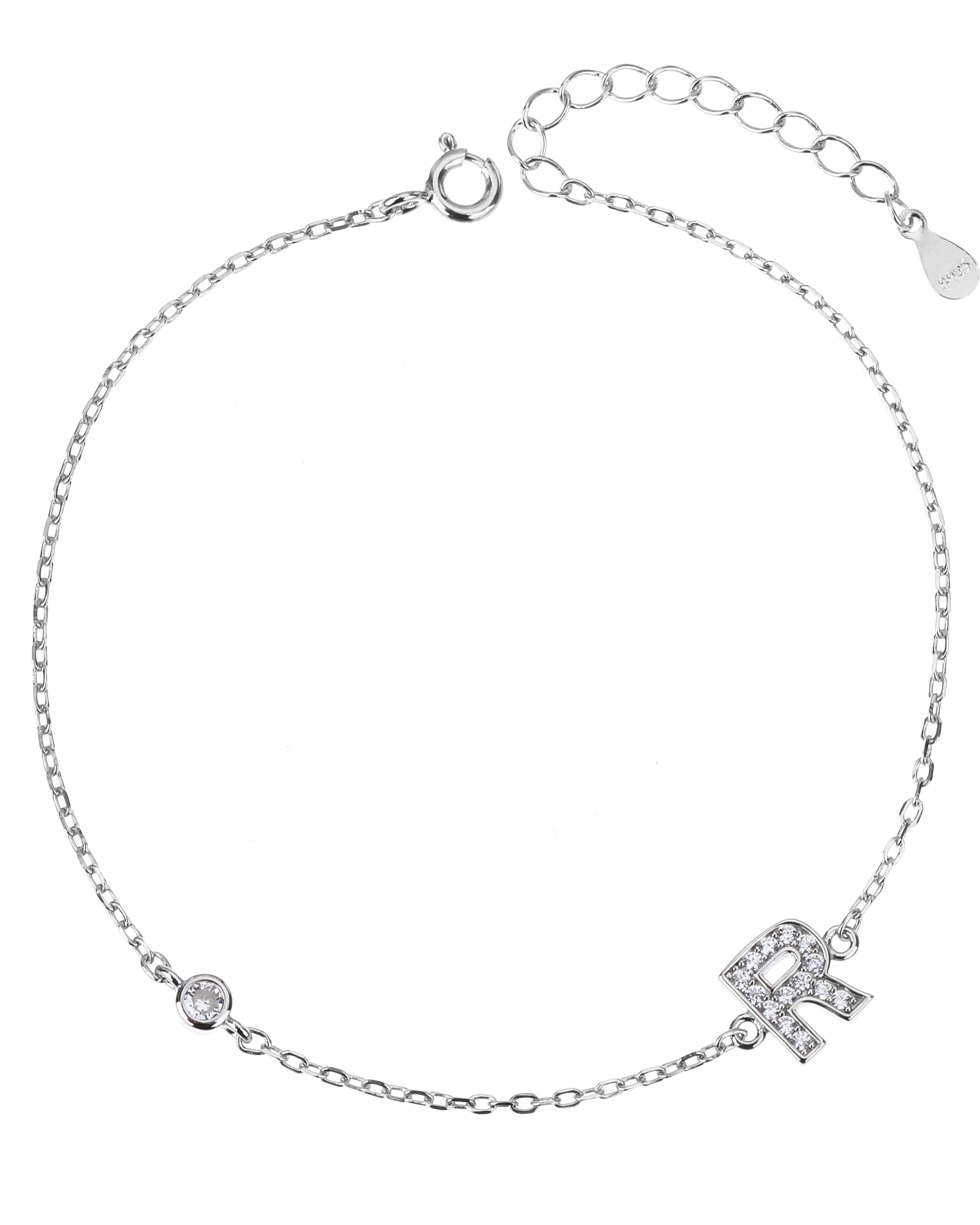 Pulsera de letra con circonia 17+3cm blanca en rodizado