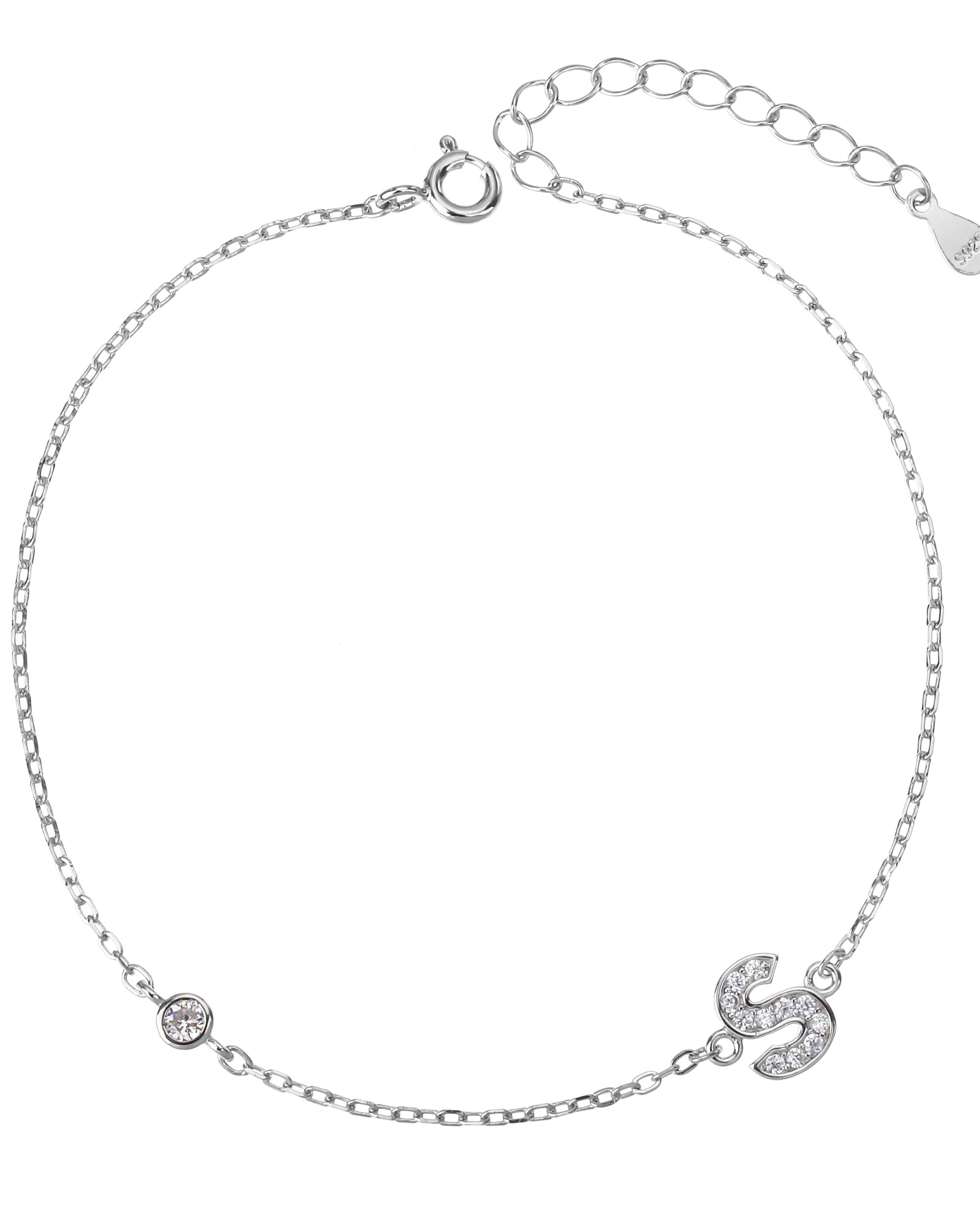 Pulsera de letra con circonia 17+3cm blanca en rodizado