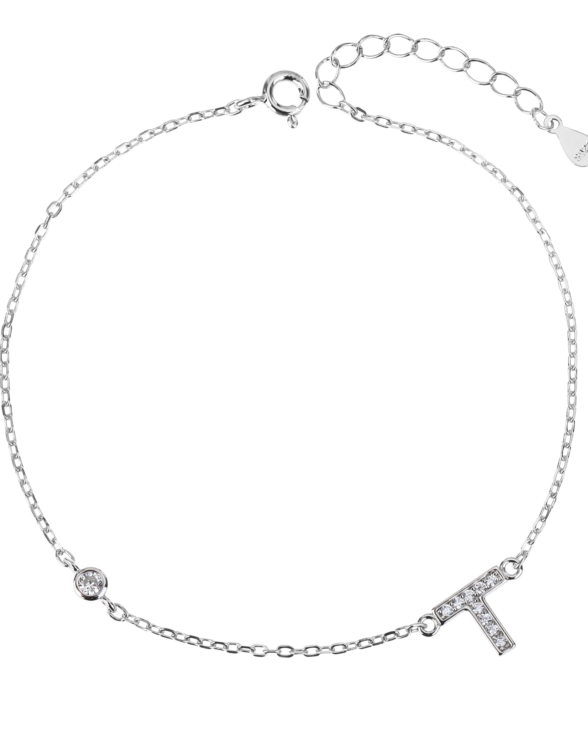 Pulsera de letra con circonia 17+3cm blanca en rodizado