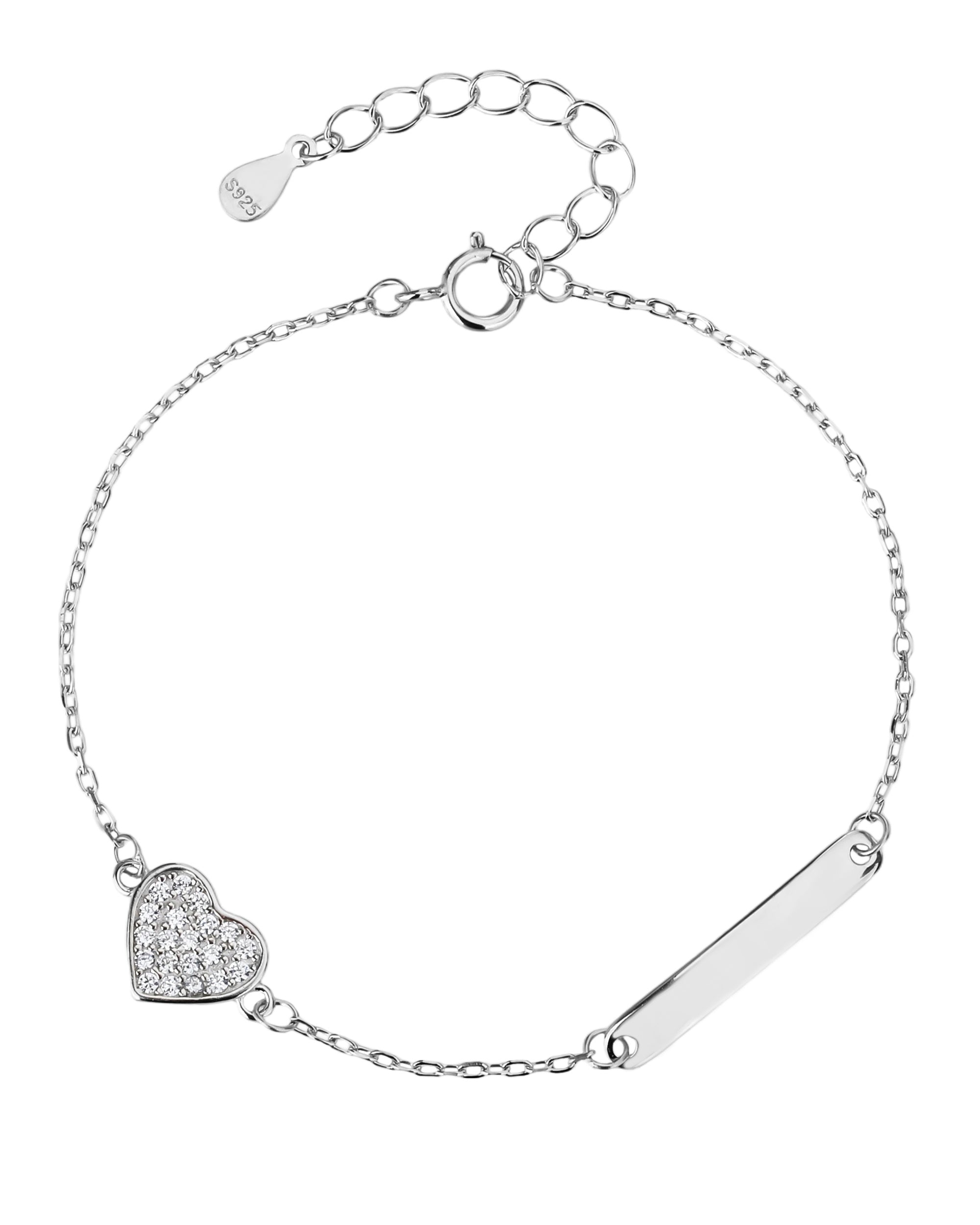 Pulsera con placa lisa y corazon con circonia en rodizado