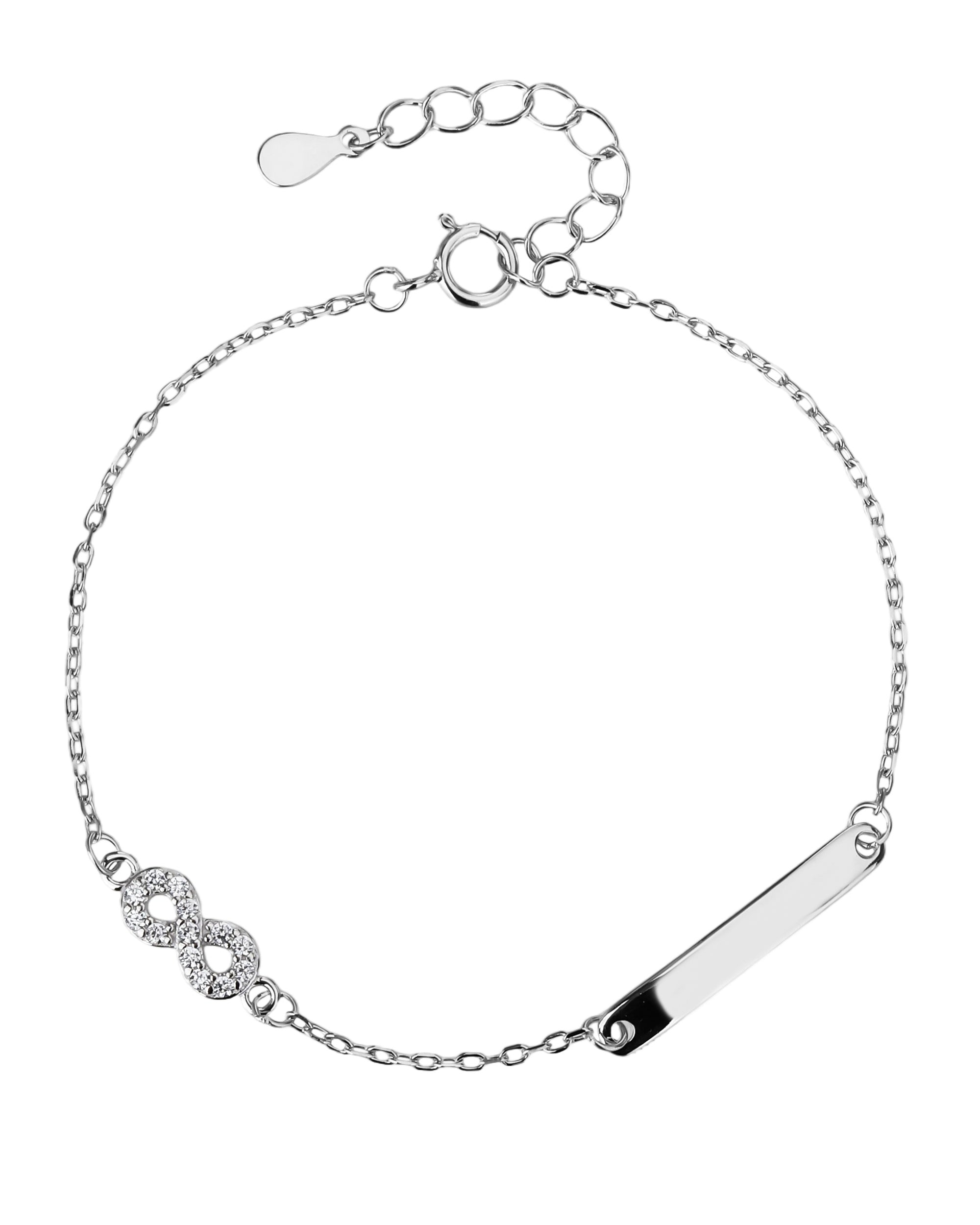 Pulsera con placa lisa e infinito con     circonia en rodizado