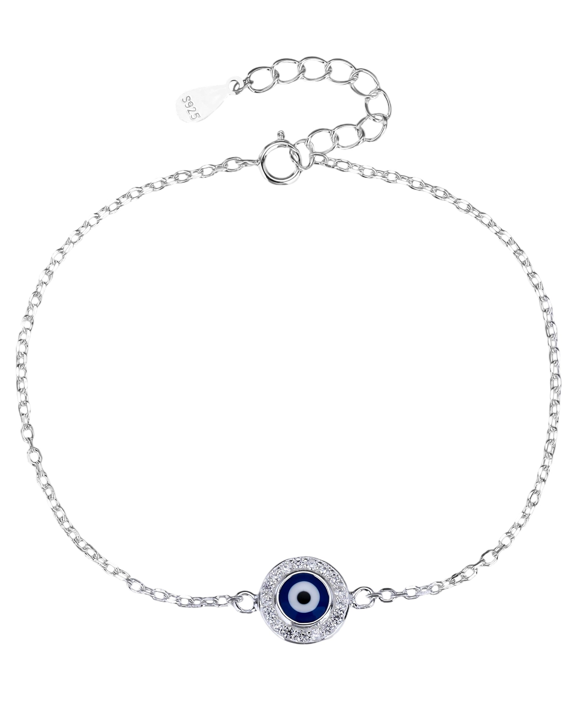 Pulsera ojitos redondos con esmalte azul 17+3cm en plateado