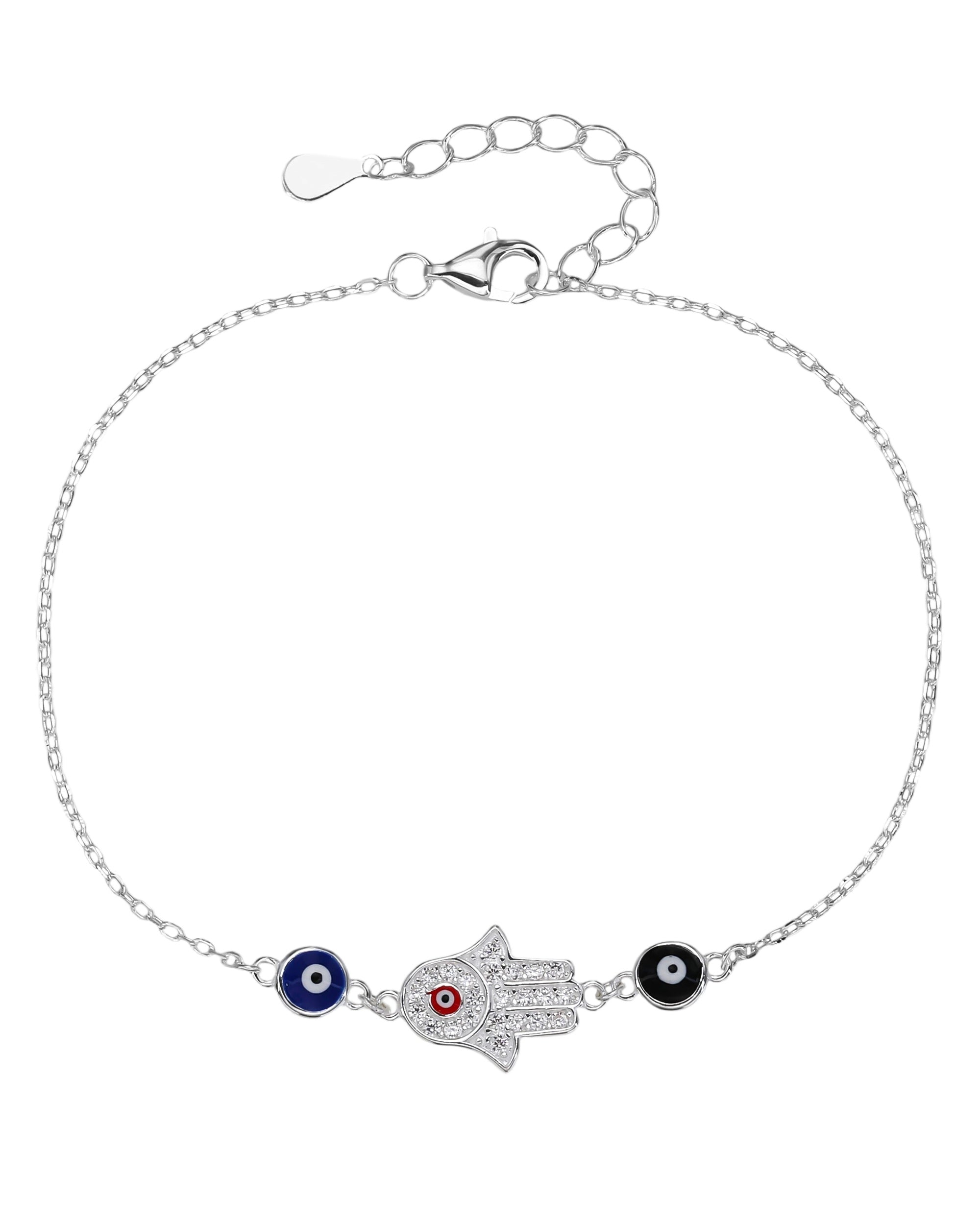 Pulsera de ojos turcos y mano de fatima con micro-pavi© de circonias en plateado