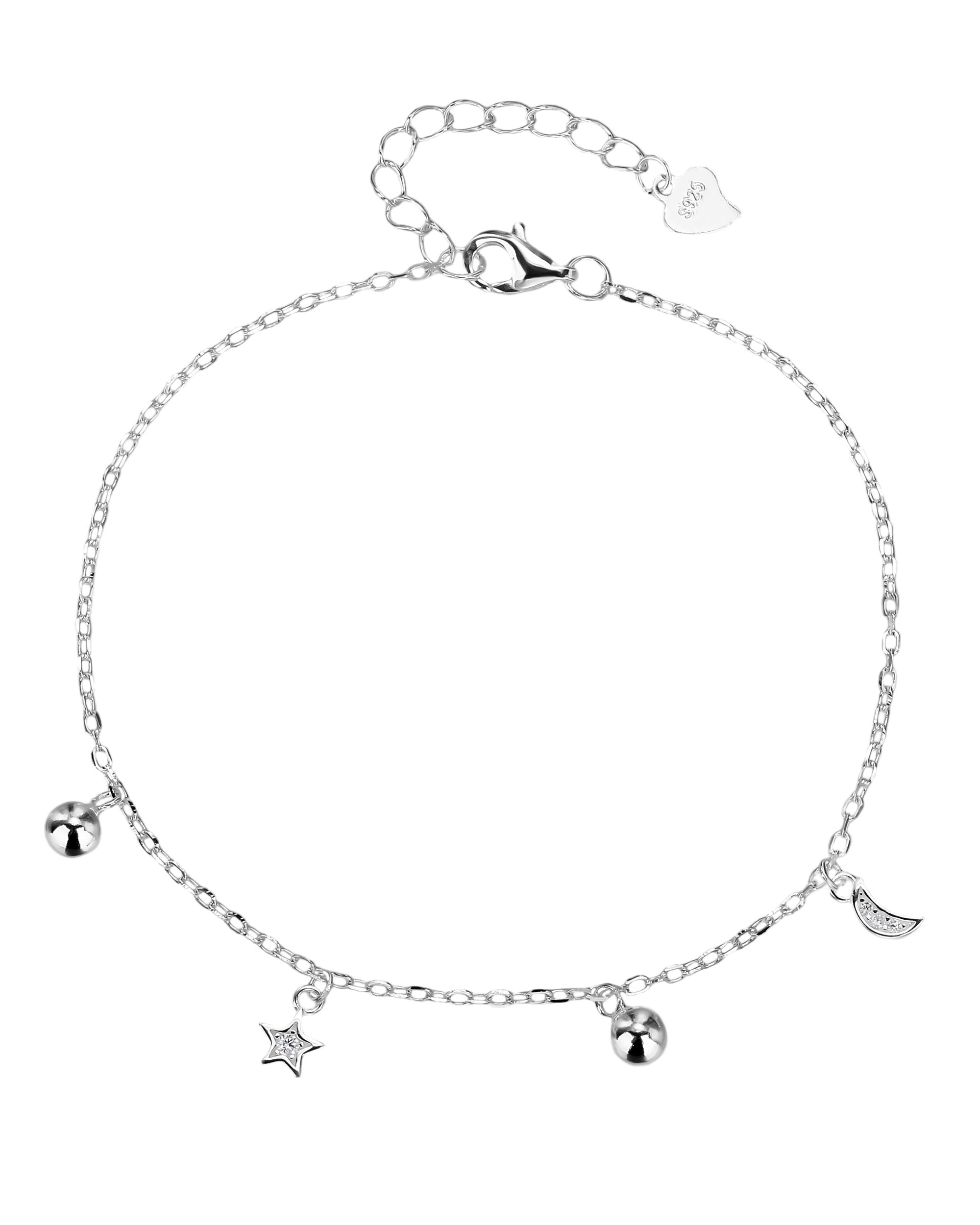 Pulsera sencilla de balin estrella y luna con circonia en plateado