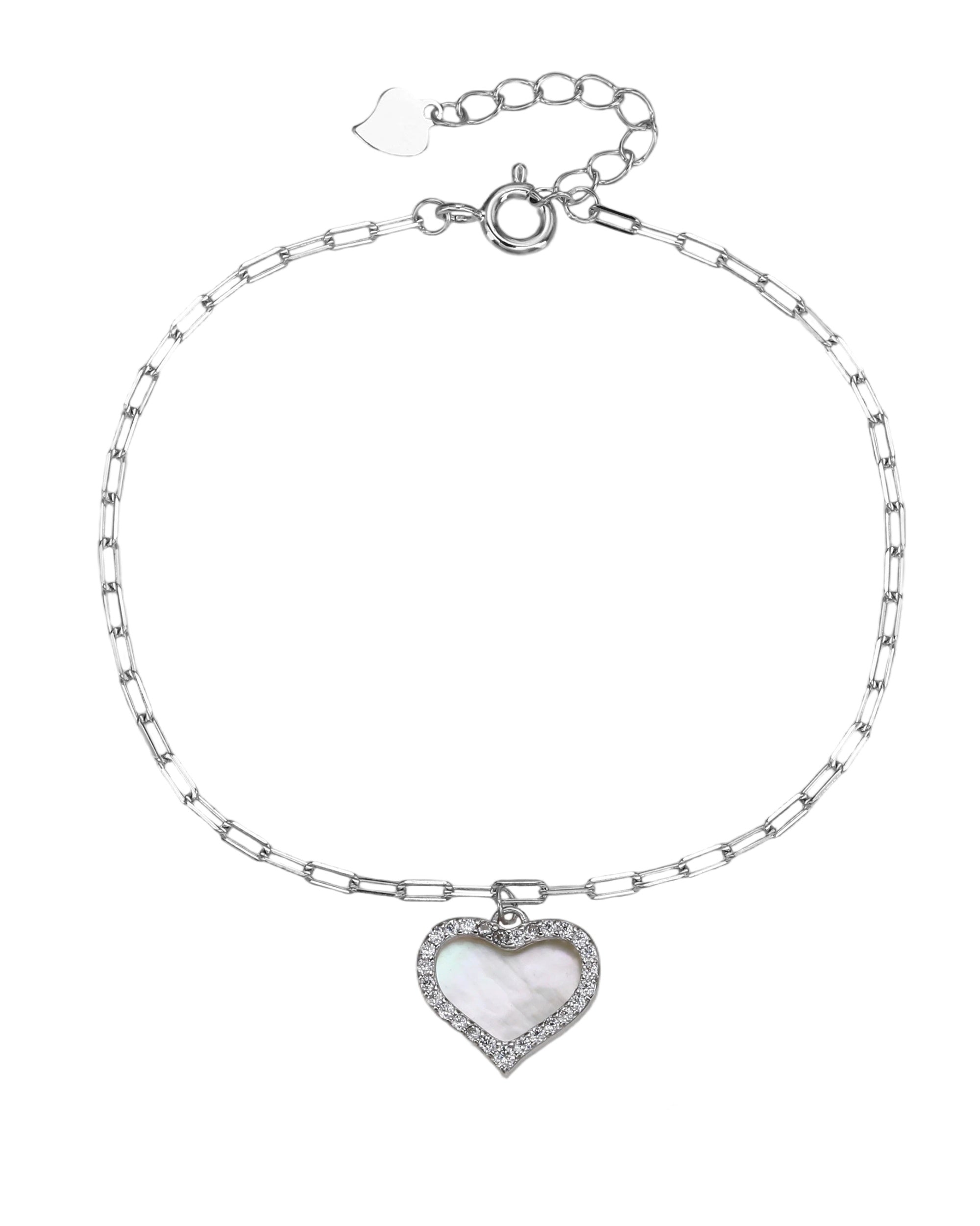 Pulsera de eslabon largo con corazon madre perla y circonia en rodizado