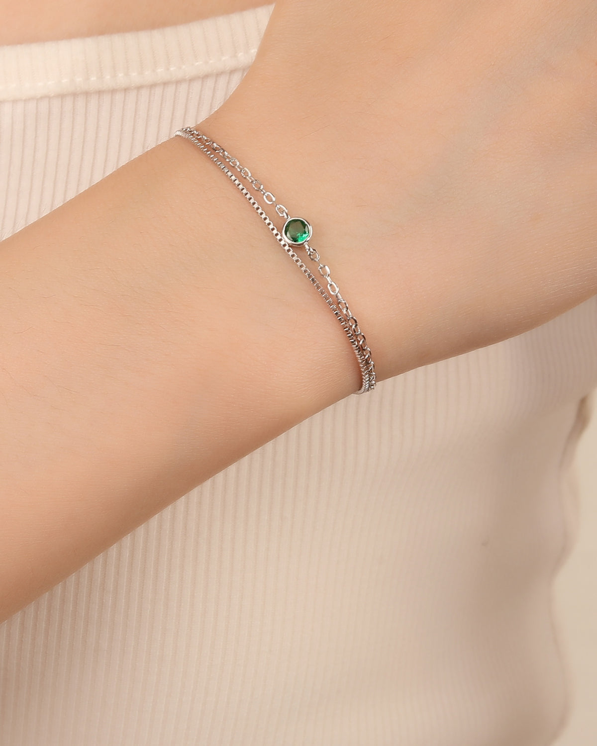 Pulsera doble con circonia 17+3cm en rodizado